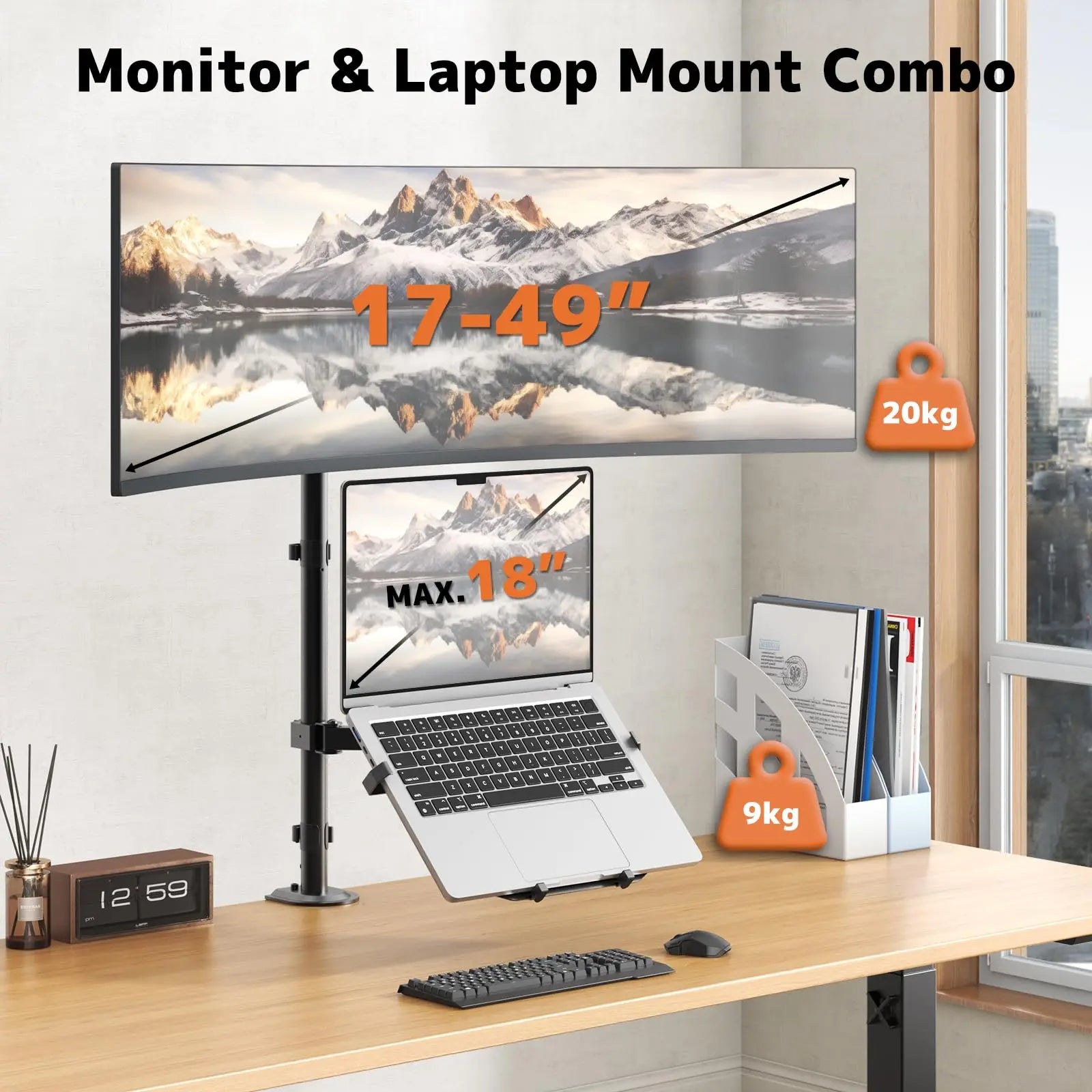 PUTORSEN Monitor and Laptop Mount Stand for Max 49” Screen and 18” Notebook, Fully Adjustable Monitor Arm with Vented Tray, Holds up to 44lbs PUTORSEN