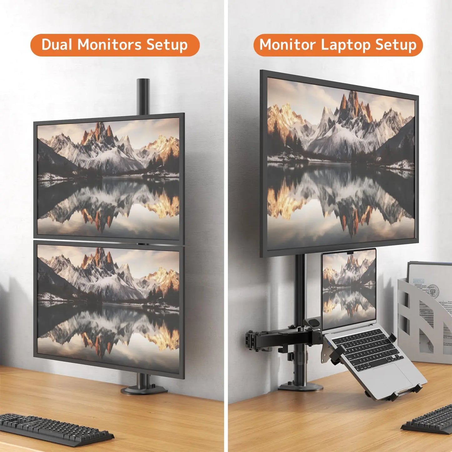 PUTORSEN Monitor and Laptop Mount Stand for Max 49” Screen and 18” Notebook, Fully Adjustable Monitor Arm with Vented Tray, Holds up to 44lbs PUTORSEN