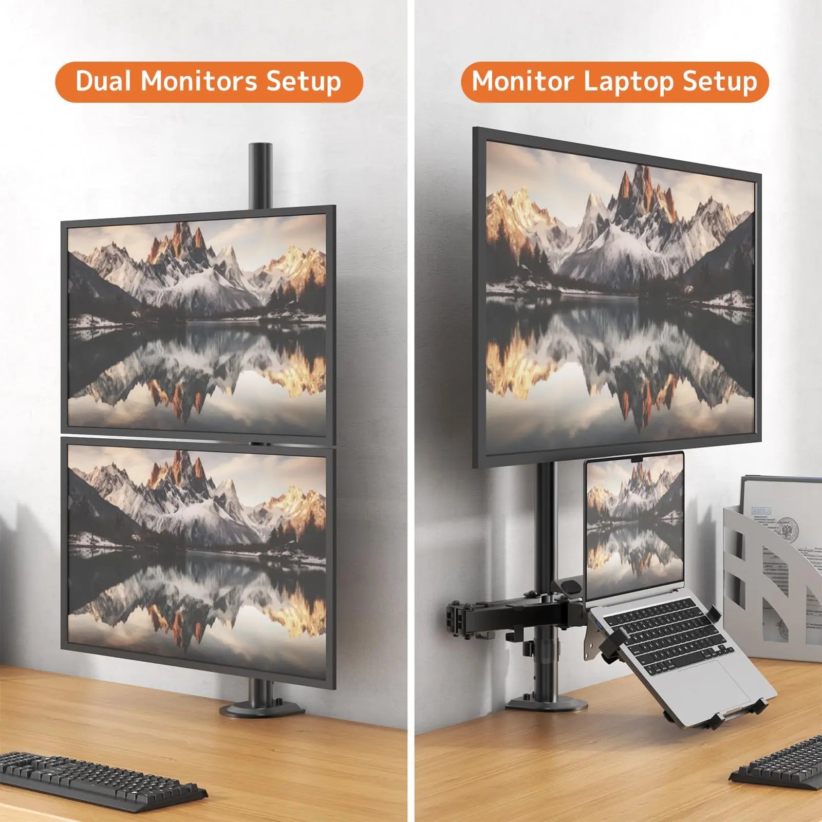 PUTORSEN Monitor and Laptop Mount Stand for Max 49” Screen and 18” Notebook, Fully Adjustable Monitor Arm with Vented Tray, Holds up to 44lbs PUTORSEN