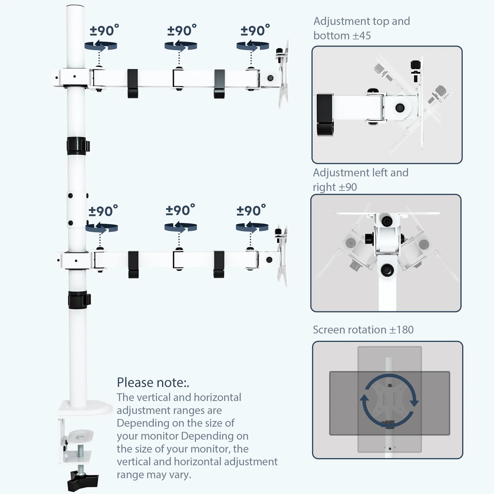 PUTORSEN Monitor mount 2 monitors Vertical (80cm pole) pole height-adjustable for 17"-32" inch screens PUTORSEN