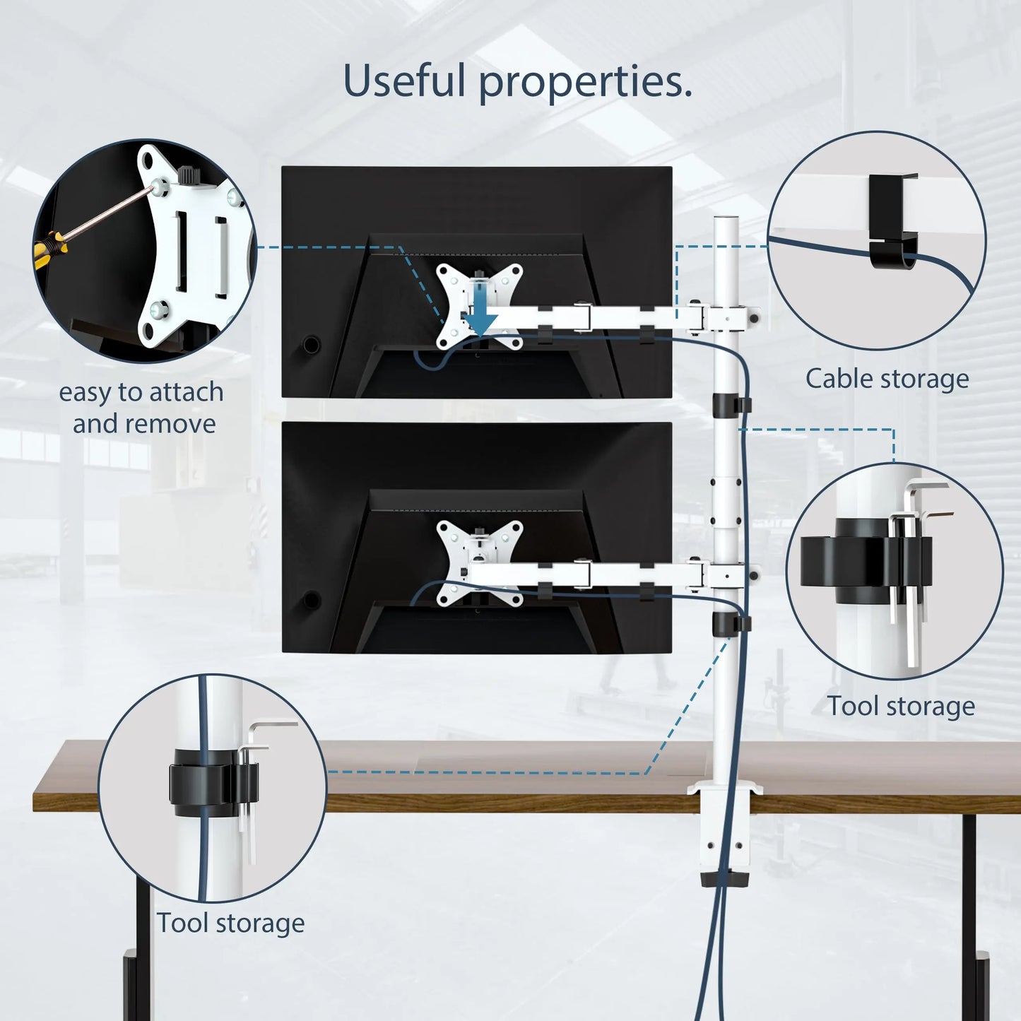 PUTORSEN Monitor mount 2 monitors Vertical (80cm pole) pole height-adjustable for 17"-32" inch screens PUTORSEN