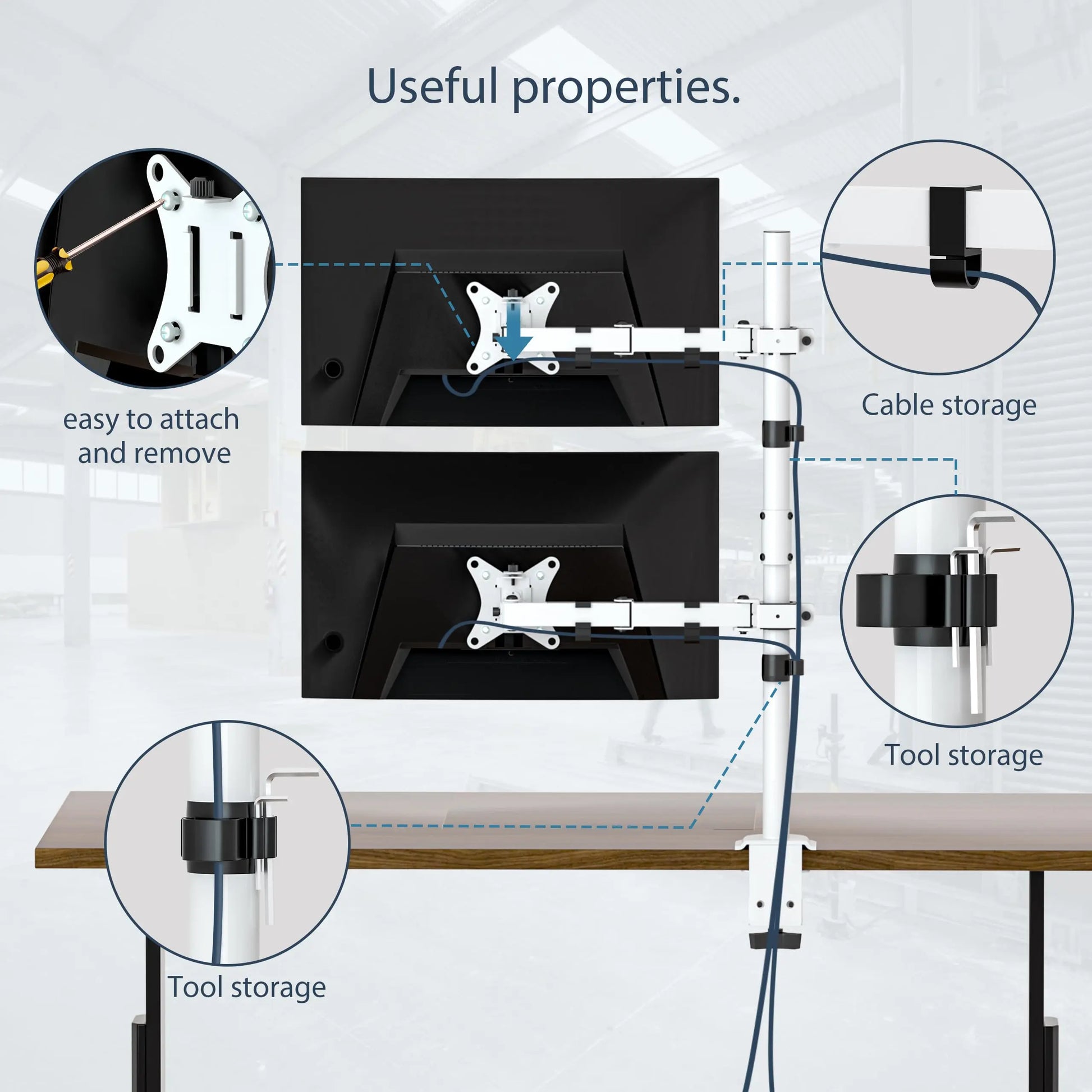 PUTORSEN Monitor mount 2 monitors Vertical (80cm pole) pole height-adjustable for 17"-32" inch screens PUTORSEN