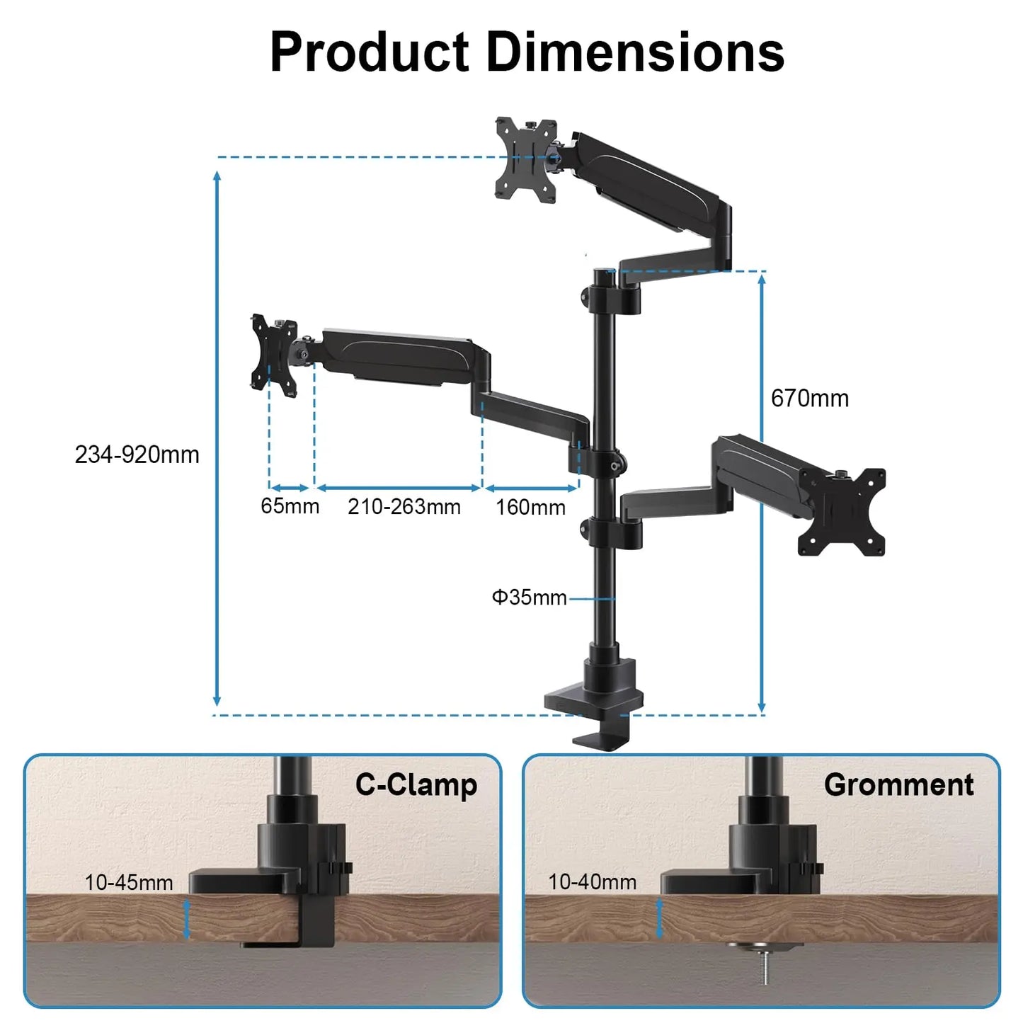 PUTORSEN Monitor stand for 3 monitors for 17-32 inch screen PUTORSEN