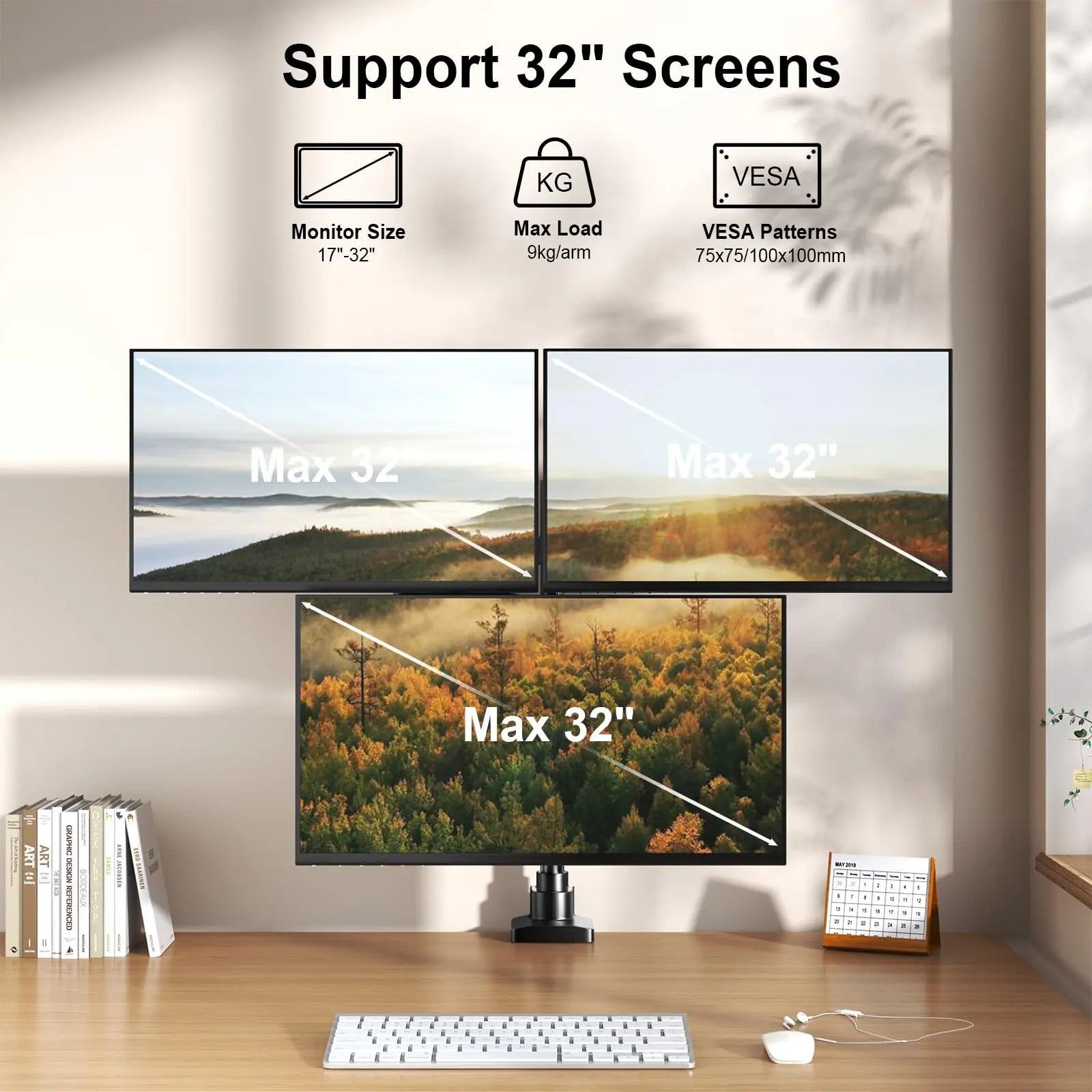 32 Inch Monitor Step File PUTORSEN Monitor stand for 3 monitors for 17-32 inch screen