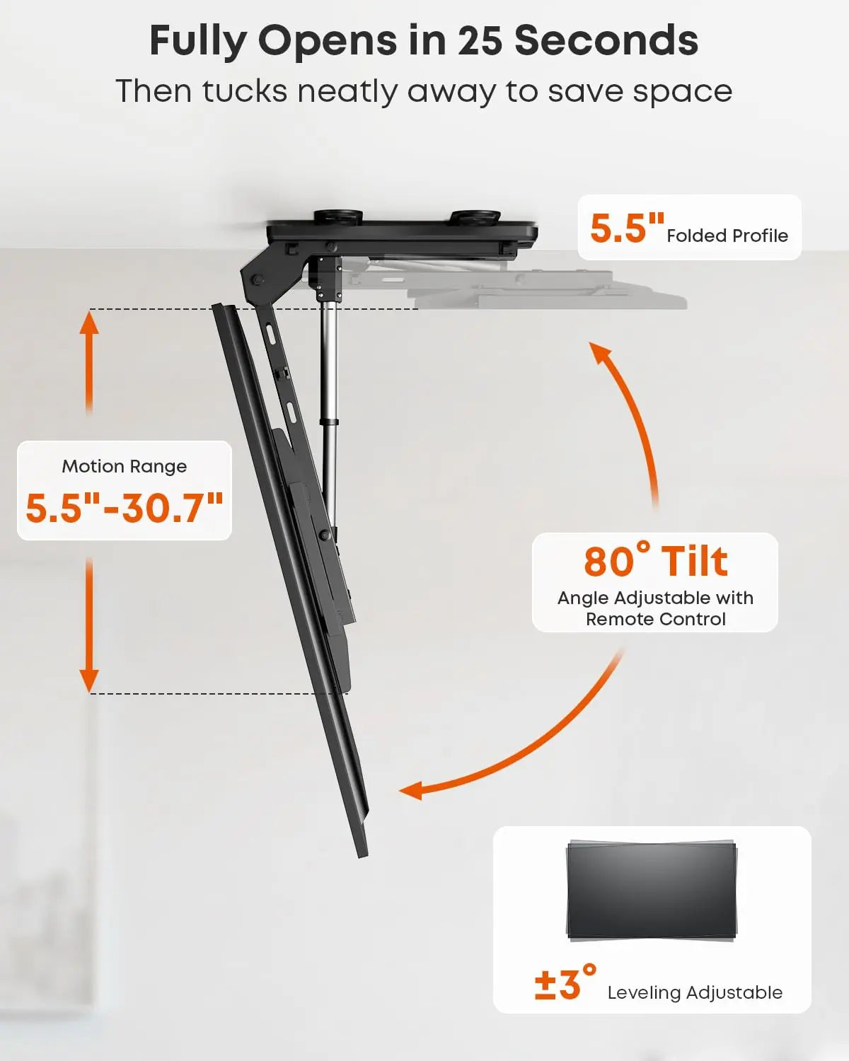 PUTORSEN Motorized Ceiling TV-Mount Flip Down - 43 to 86 Inch Electric TV-Mount Motorized Drop Down with Remote, Max Load 99 lbs PUTORSEN
