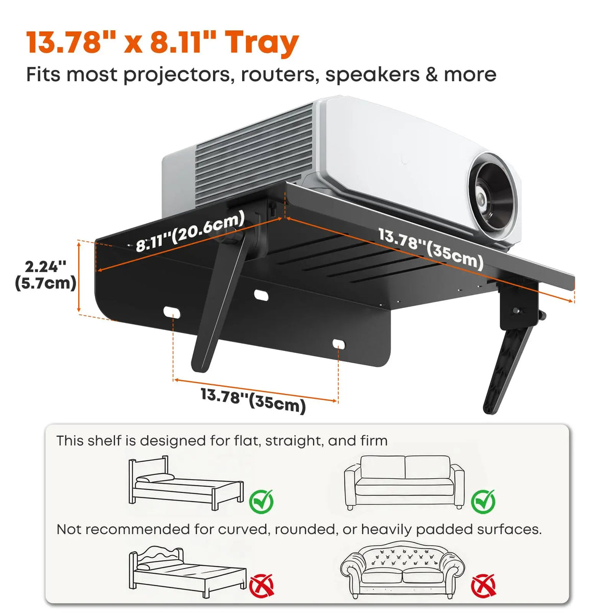 PUTORSEN No-Drill Projector Mount, Adjustable Wall Shelf for Bedroom, Sturdy Metal Shelf, Foldable for Storage, Adjustable Angle, Heat Dissipation Holes, Suitable for Sofa, Bedside, Living Room & Office PUTORSEN