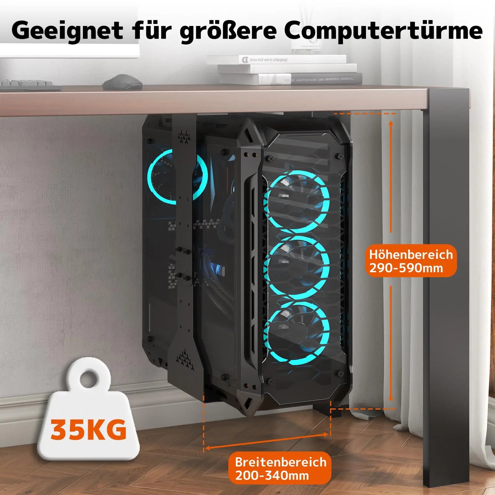 PUTORSEN PC Halterung unter Schreibtisch, Maximale Breite bis zu 340 mm, bis zu 35 kg Tragfähigkeit, PC Untertisch Halterung mit Schutzpolster PUTORSEN