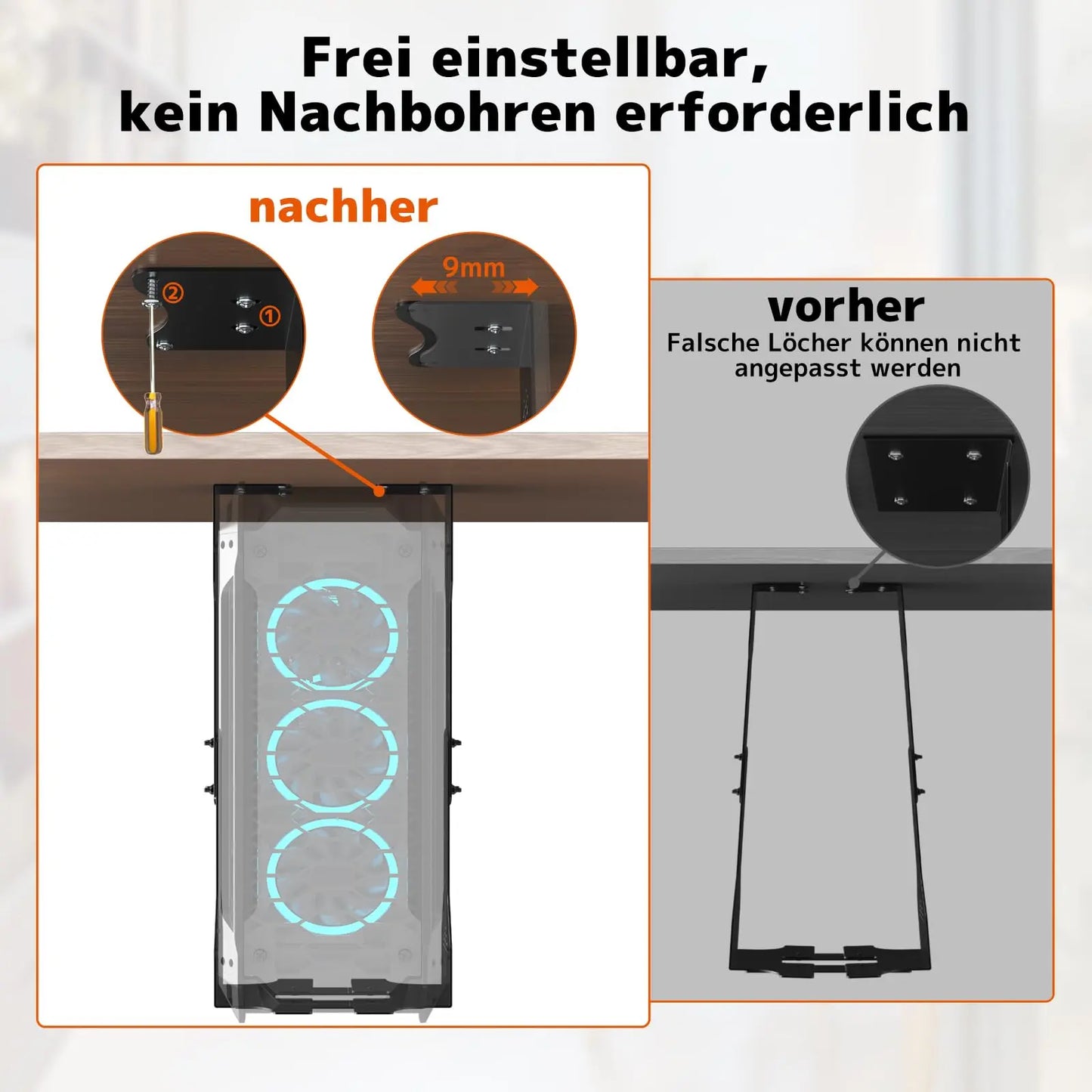 PUTORSEN PC Halterung unter Schreibtisch, Maximale Breite bis zu 340 mm, bis zu 35 kg Tragfähigkeit, PC Untertisch Halterung mit Schutzpolster PUTORSEN