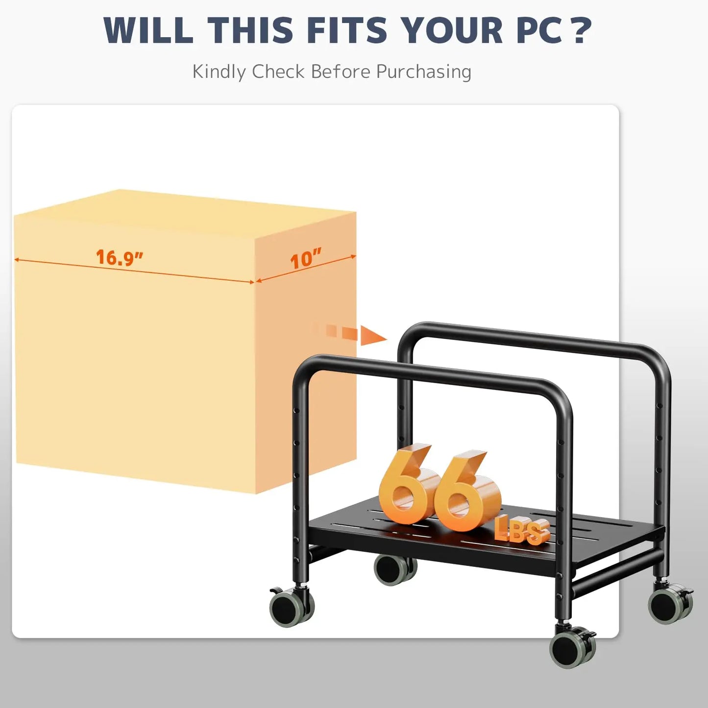 PUTORSEN PC Stand with Casters - Height-Adjustable Under-Desk PC Cart for Mid-Tower PC Cases, Supports up to 30 kg, Case Width up to 25.4 cm PUTORSEN