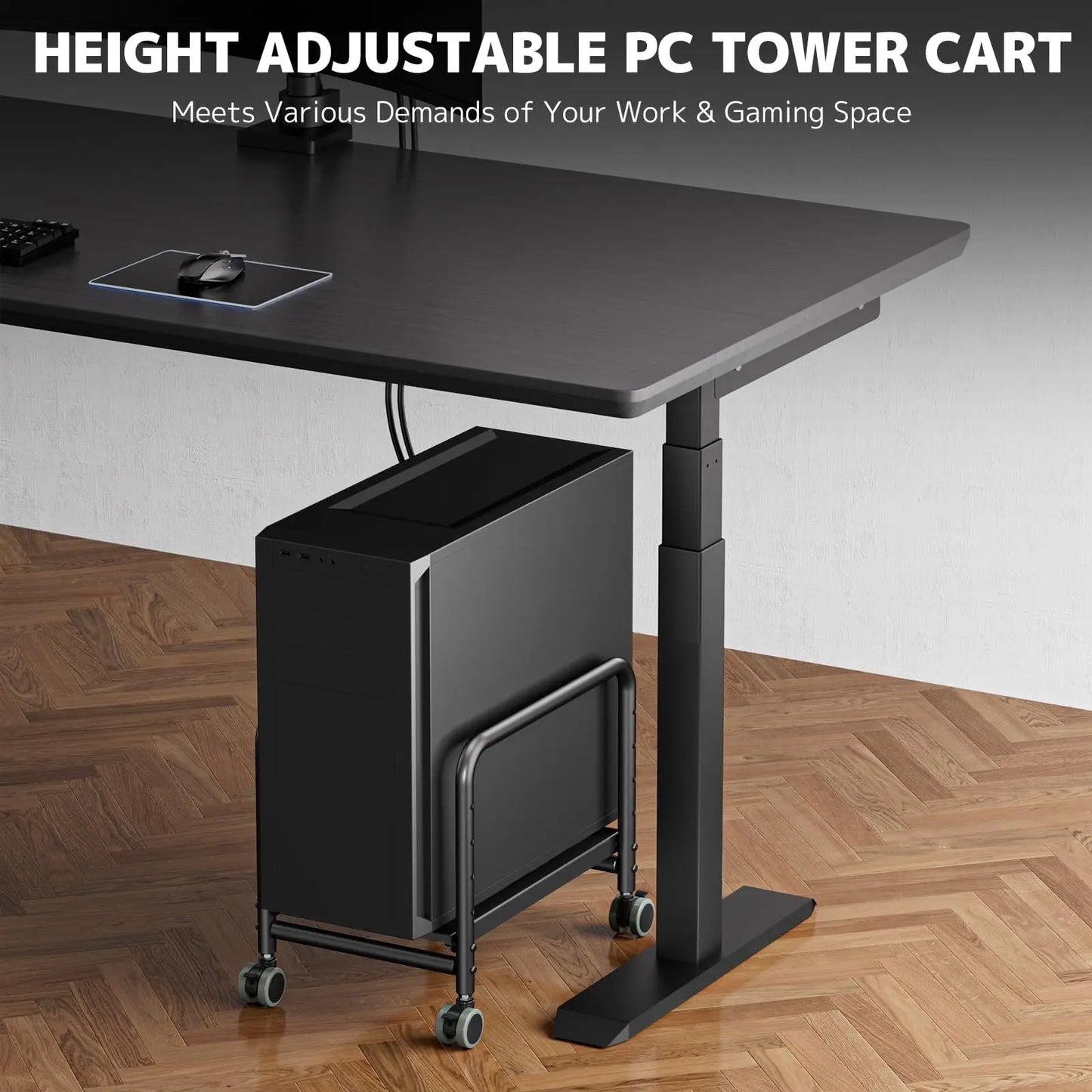 PUTORSEN PC Stand with Casters - Height-Adjustable Under-Desk PC Cart for Mid-Tower PC Cases, Supports up to 30 kg, Case Width up to 25.4 cm PUTORSEN