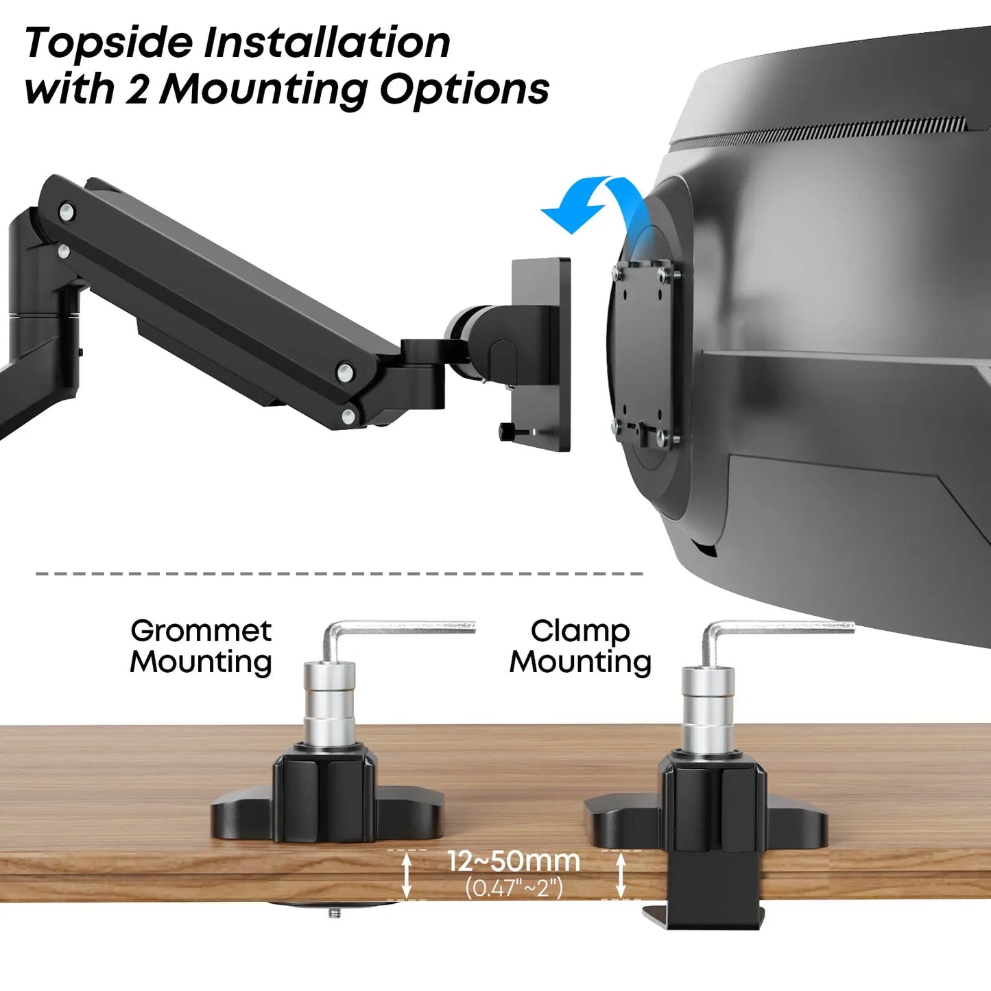 PUTORSEN Premium Heavy Duty Monitor Arm for 17 to 49 inch Screens up to 44lbs, Fully Adjustable Ultrawide Single Clamp-on Desk Mount Stand PUTORSEN