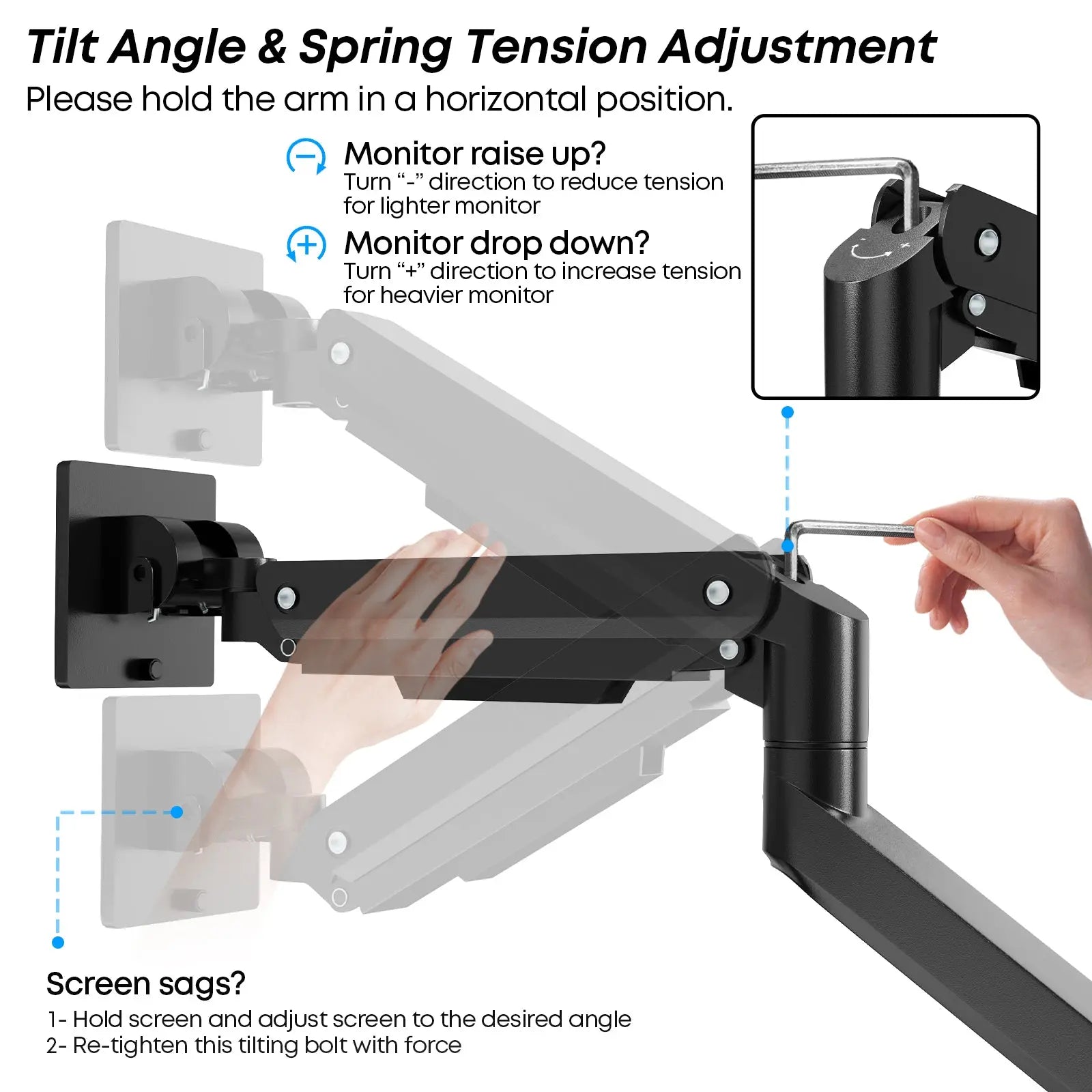 PUTORSEN Premium Heavy Duty Monitor Arm for 17 to 49 inch Screens up to 44lbs, Fully Adjustable Ultrawide Single Clamp-on Desk Mount Stand PUTORSEN