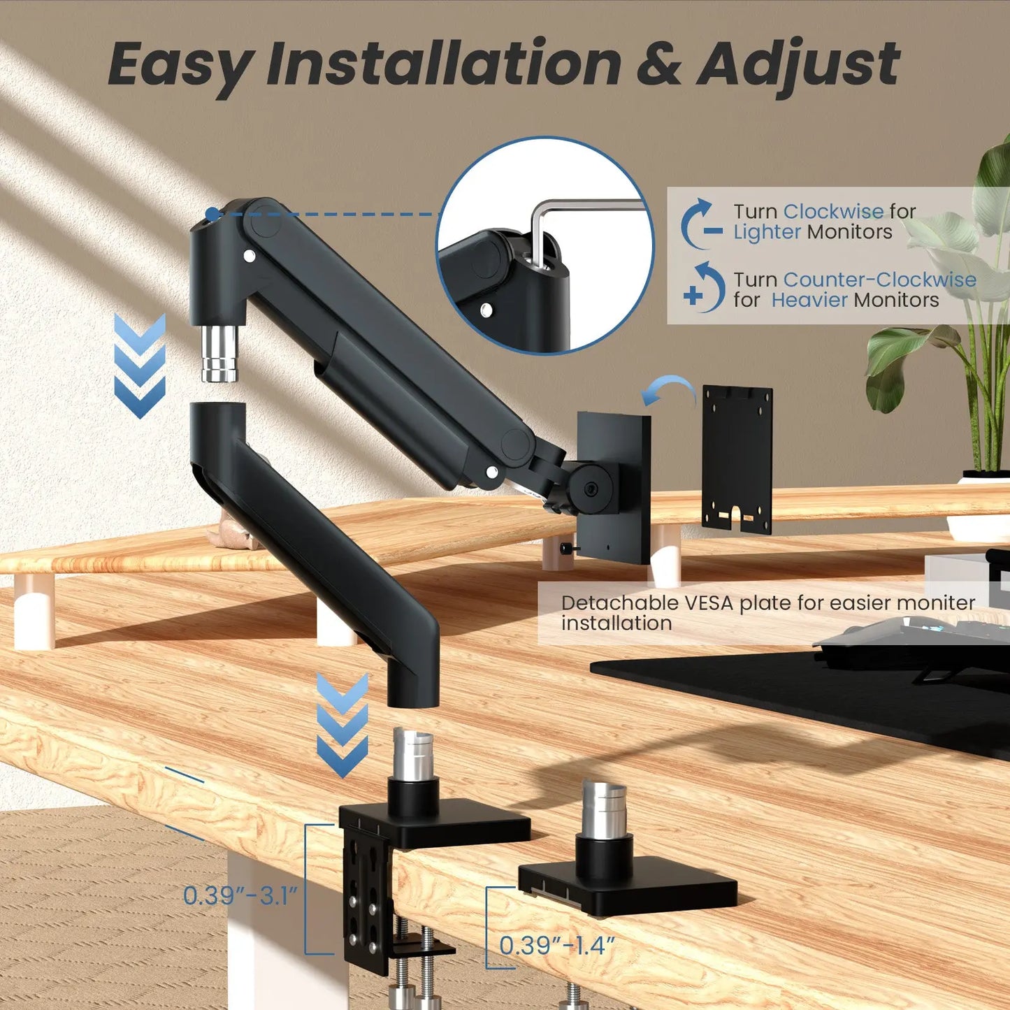 PUTORSEN Premium Ultrawide Single Monitor Arm, for Most 17-49 inch Screens Holds up to 44lbs PUTORSEN