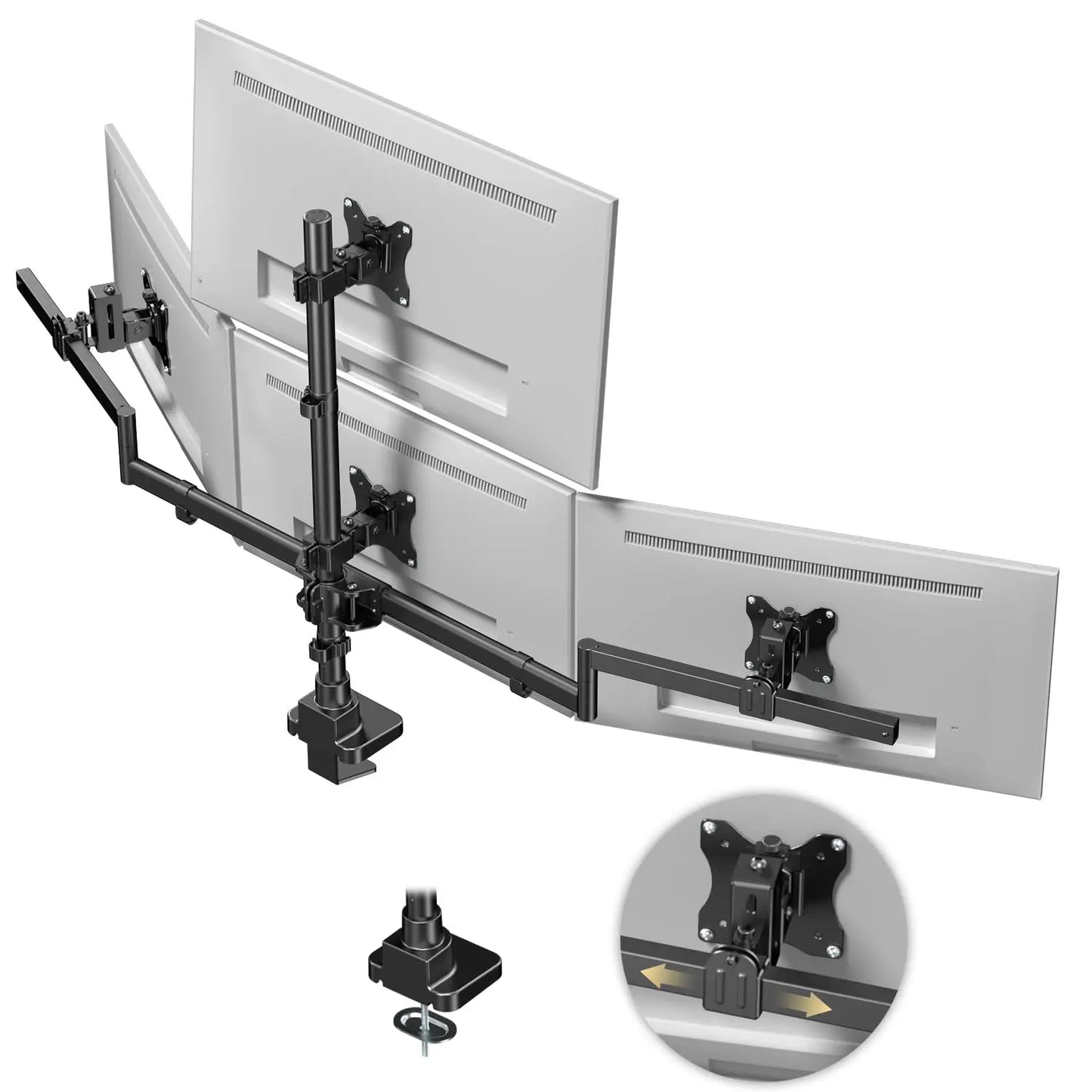 PUTORSEN Quad Monitor Mount for 17-32 Inches, Max Load 22lbs per Screen, Clamp/Grommet, VESA 75/100 mm, Black PUTORSEN