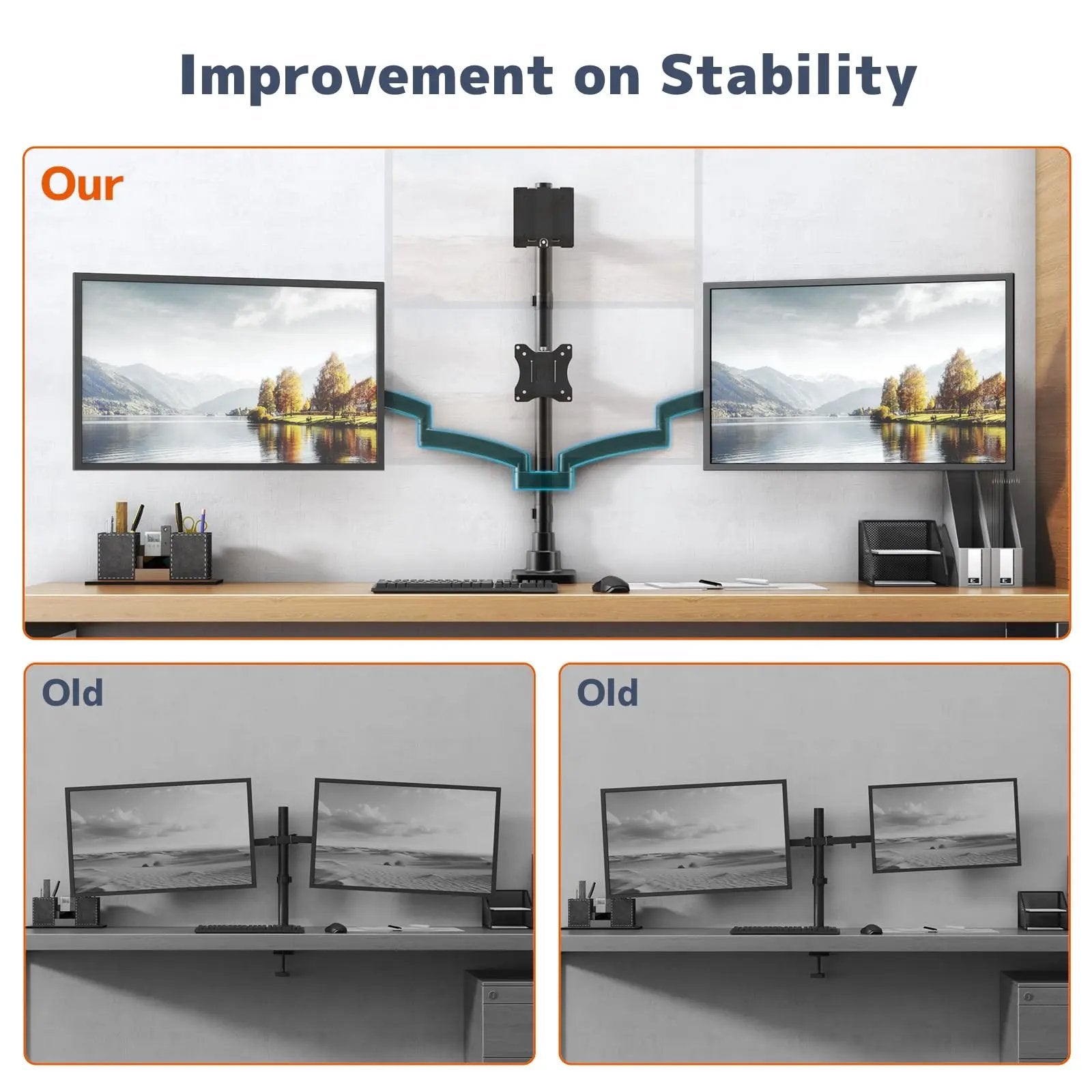 PUTORSEN Quad Monitor Mount for up to 49’’ Ultrawide on Top Bracket and 27’’ Screens on Lower Brackets, Holds up to 44lbs PUTORSEN