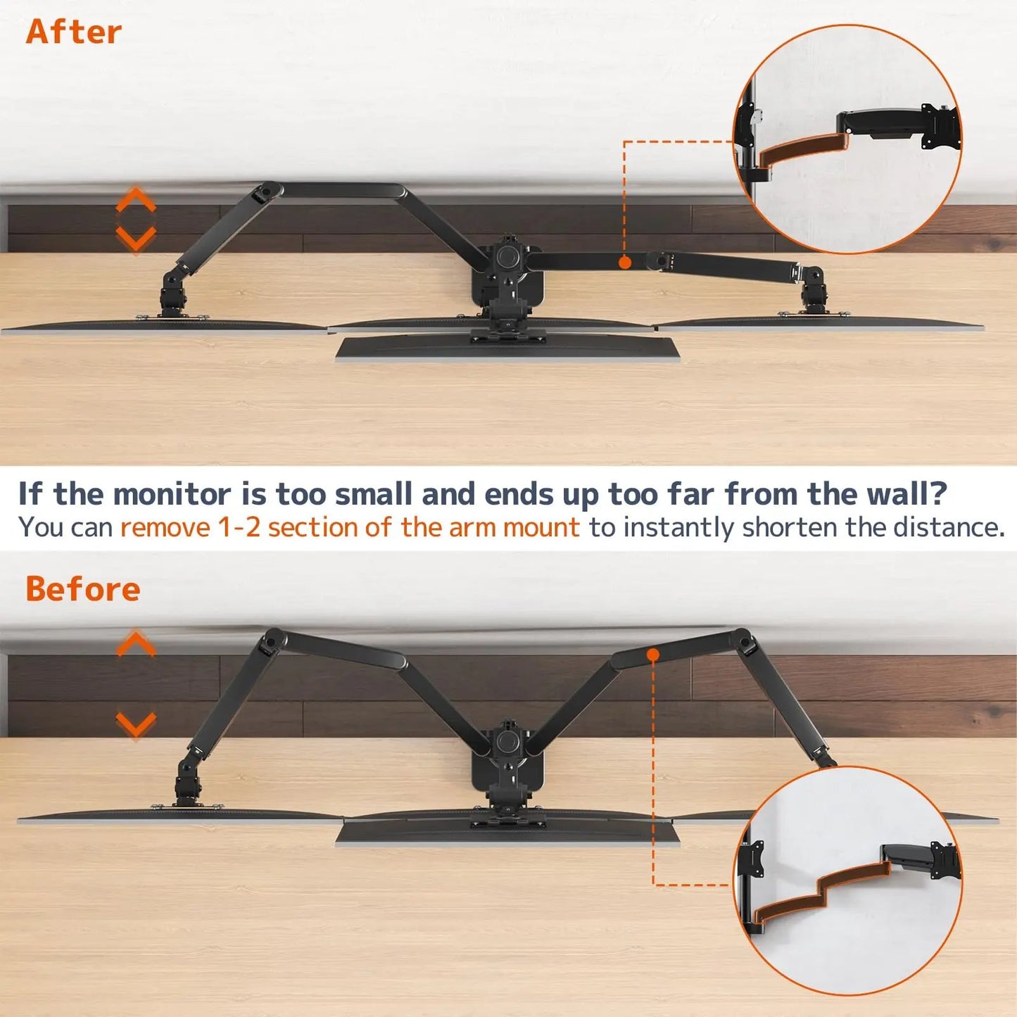 PUTORSEN Quad Monitor Mount for up to 49’’ Ultrawide on Top Bracket and 27’’ Screens on Lower Brackets, Holds up to 44lbs PUTORSEN