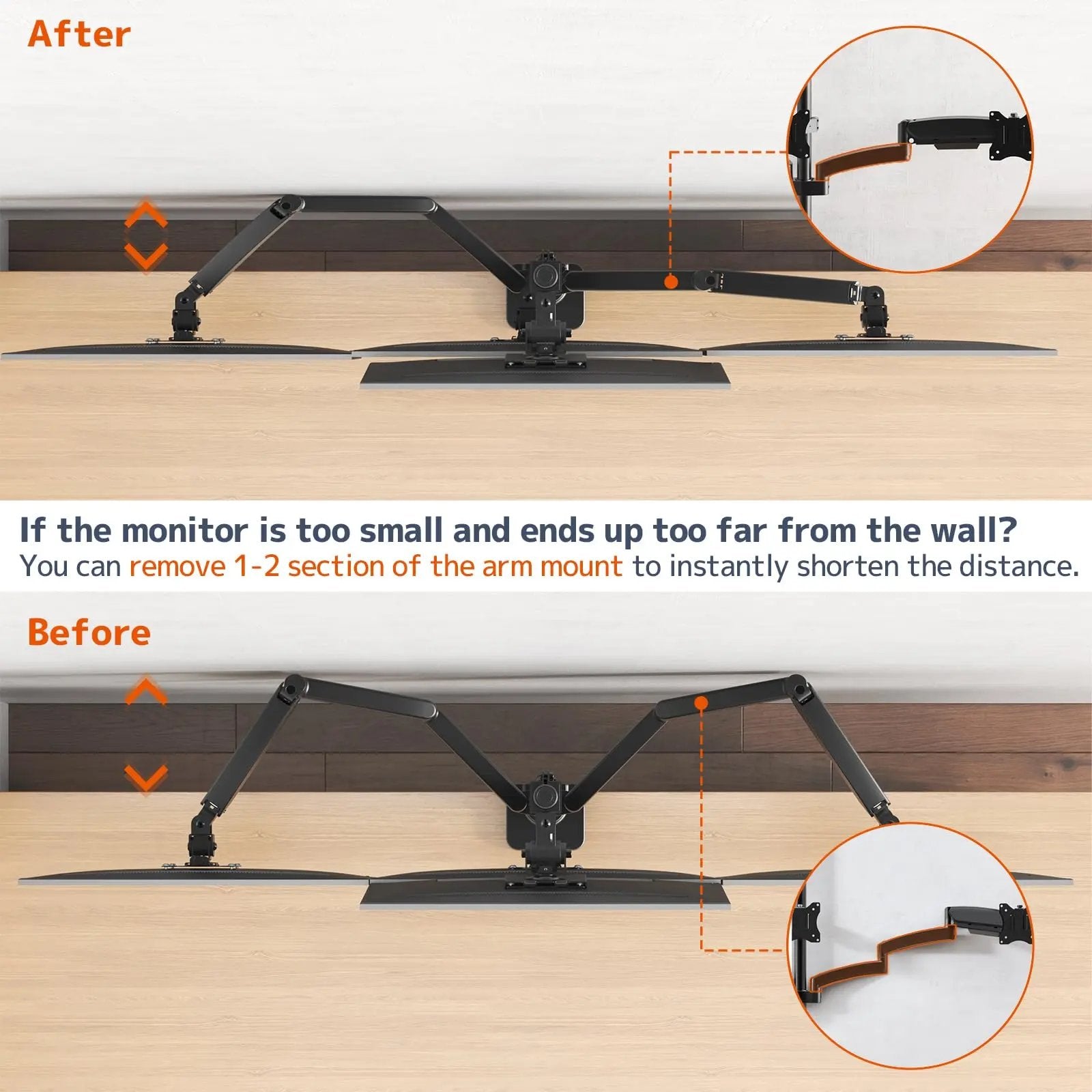 PUTORSEN Quad Monitor Mount for up to 49’’ Ultrawide on Top Bracket and 27’’ Screens on Lower Brackets, Holds up to 44lbs PUTORSEN