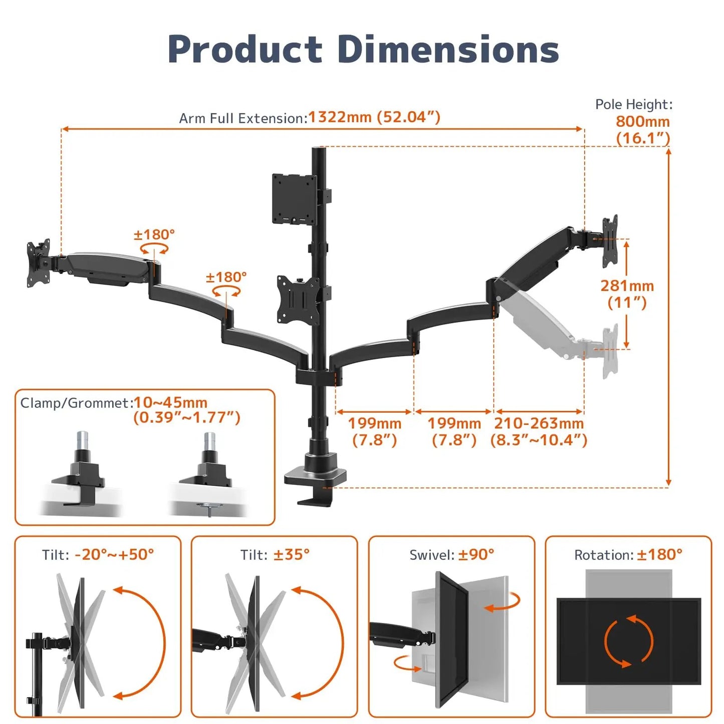 PUTORSEN Quad Monitor Mount for up to 49’’ Ultrawide on Top Bracket an
