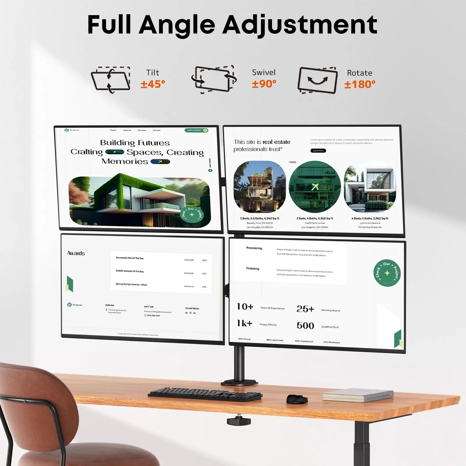 PUTORSEN Quad Monitor Stand, 4 Monitor Desk Mount for 17 to 32 Inch Screens, Heavy Duty Fully Adjustable Desk Arm with 31.7" Height, VESA 75/100 mm PUTORSEN