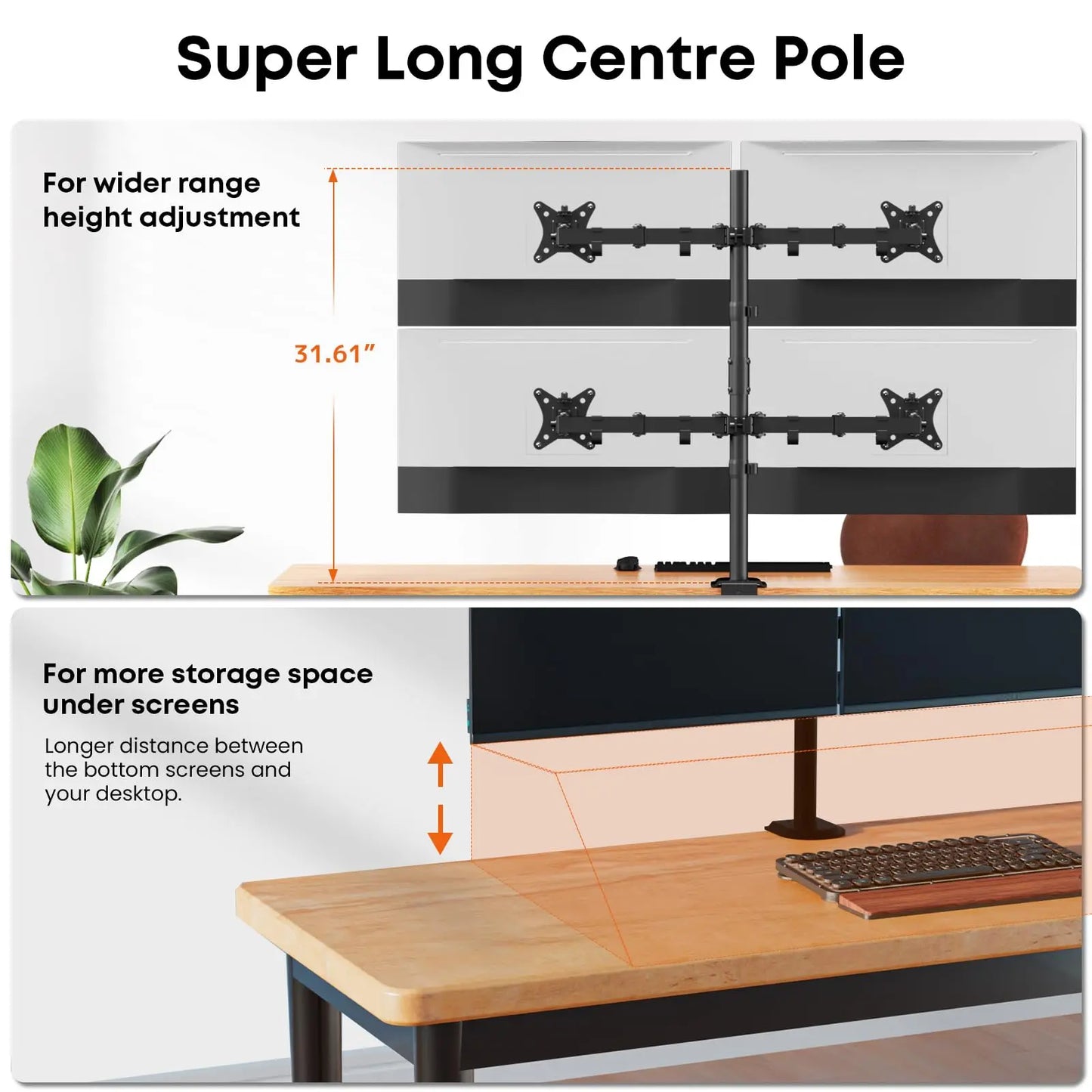 PUTORSEN Quad Monitor Stand, 4 Monitor Desk Mount for 17 to 32 Inch Screens, Heavy Duty Fully Adjustable Desk Arm with 31.7" Height, VESA 75/100 mm PUTORSEN