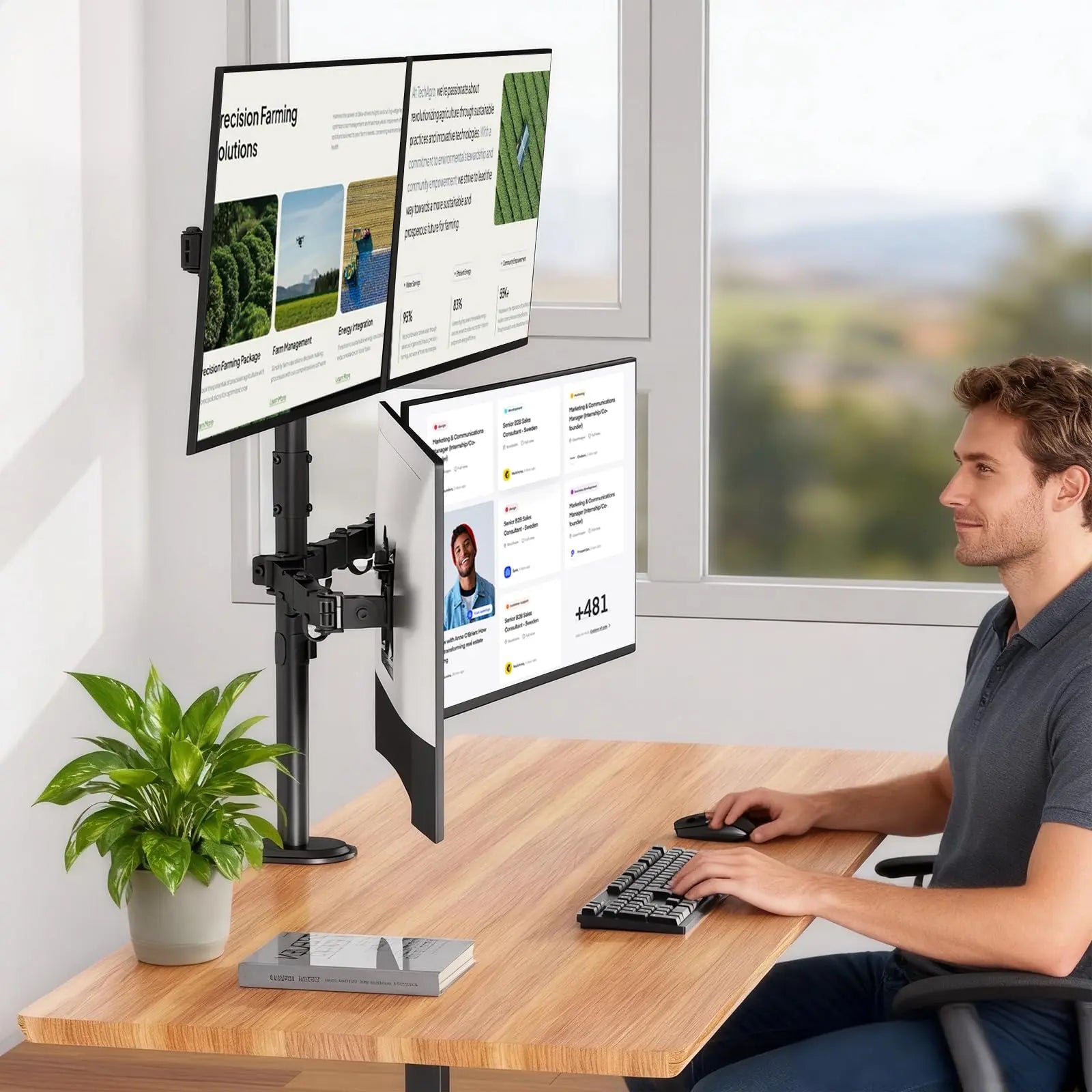 PUTORSEN Quad Monitor Stand, 4 Monitor Desk Mount for 17 to 32 Inch Screens, Heavy Duty Fully Adjustable Desk Arm with 31.7" Height, VESA 75/100 mm PUTORSEN