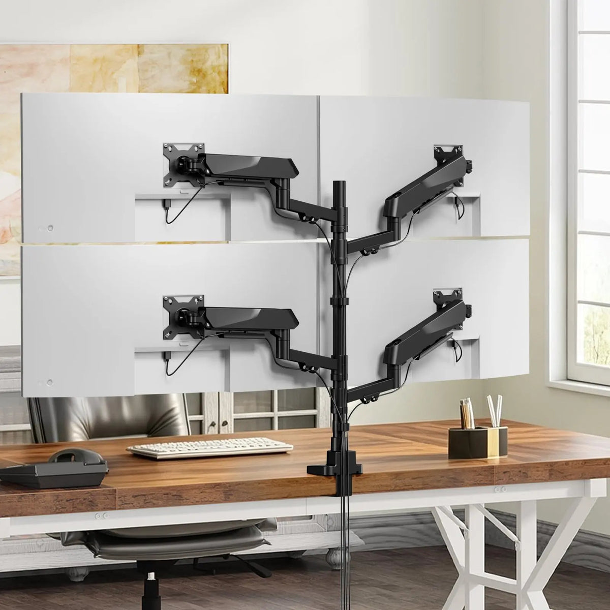 PUTORSEN Quad Monitor Stand, Gas Spring Monitor Mount for 17–40 Inch Screens, 4-Arm Fully Adjustable Stacked Mount, Each Arm Supports up to 35 lbs, Tilt & Swivel, Black PUTORSEN