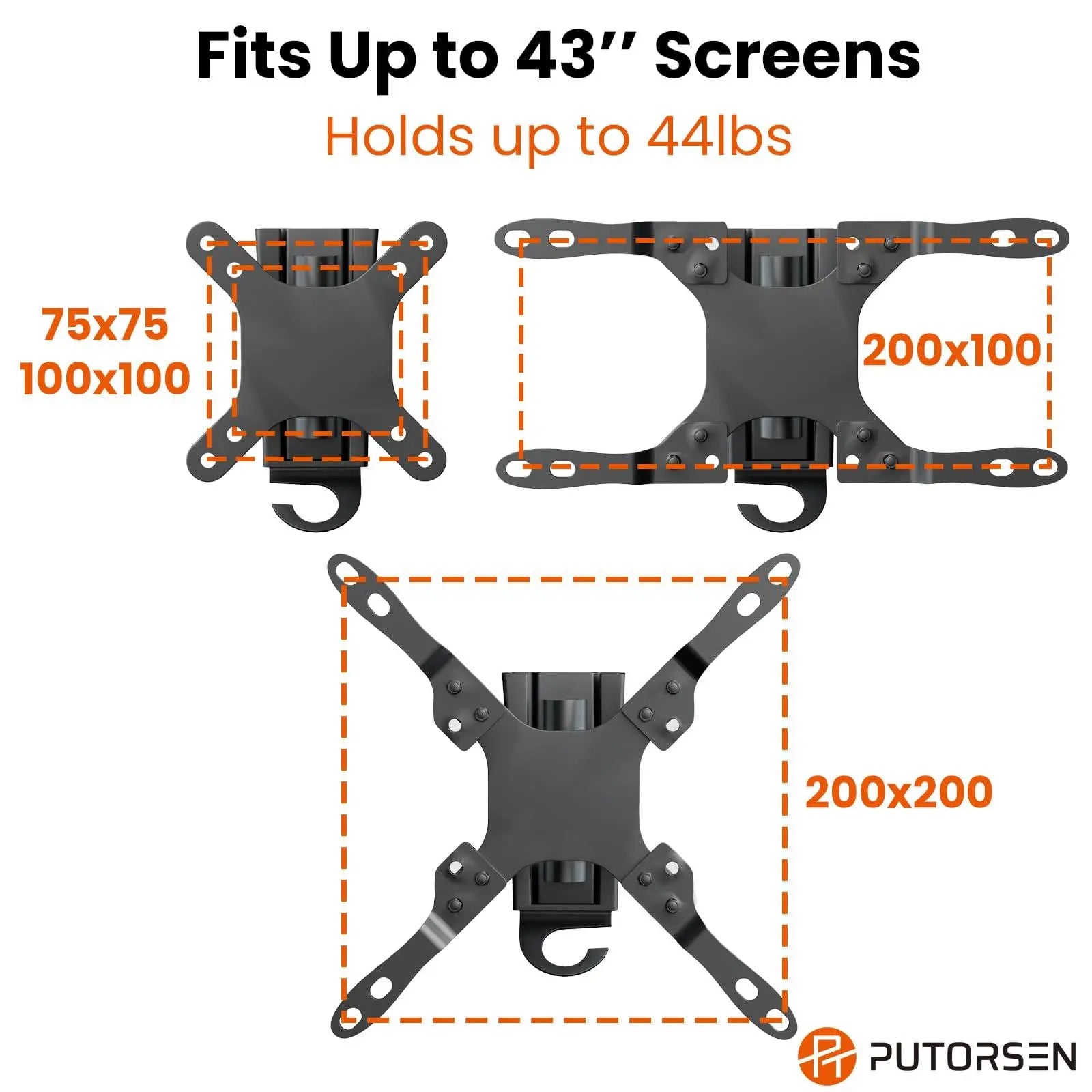 PUTORSEN RV TV Mount for 13-43 inch TVs and up to 44lbs, Quick Release RV TV Wall Mount with Dual Wall Plates, Low Profile Detachable TV Bracket for Indoor Camper Trailer Motorhome PUTORSEN