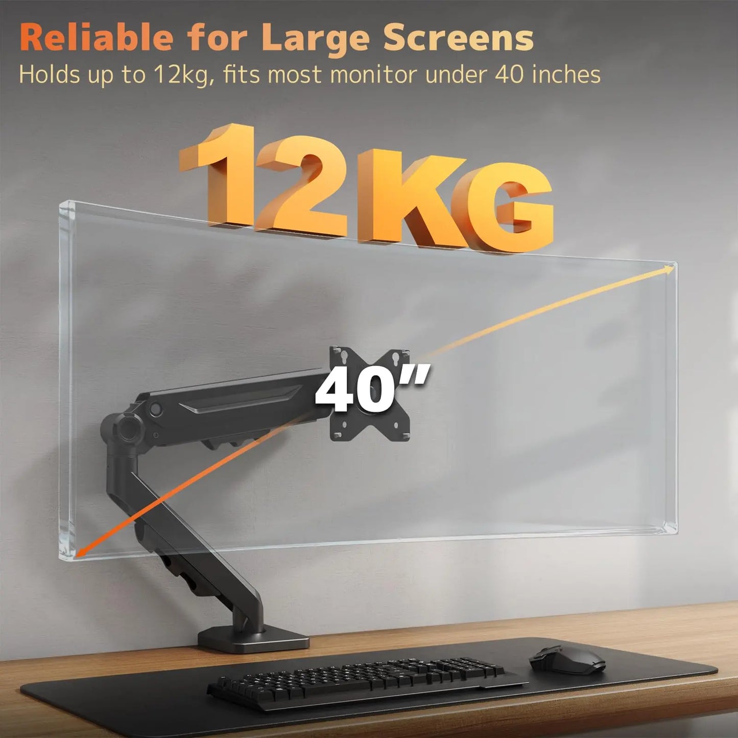 PUTORSEN Single Monitor-Arm for 17-40-Inch Screens - Heavy Duty Gas Spring Adjustable Desk Mount for Flat & Curved Monitors PUTORSEN