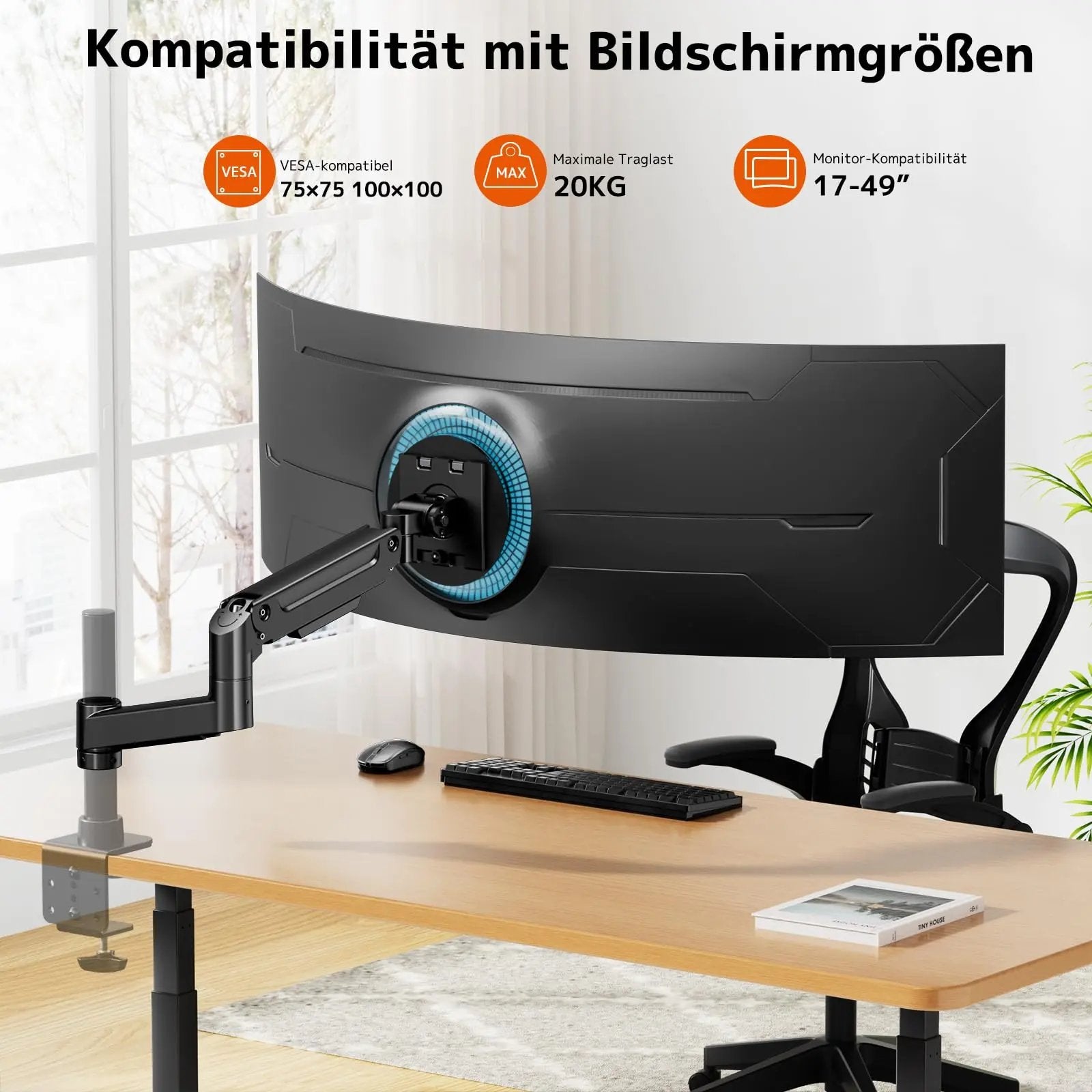 PUTORSEN Single Monitor Mount for 17-49 Inch Flat & Curved Screens, Gas Spring Arm Accessory, Swivel and Tilt, Individual Gas Spring Arm Components (Without Pole and Base), Max 20 kg, VESA 75x75/100x100mm PUTORSEN