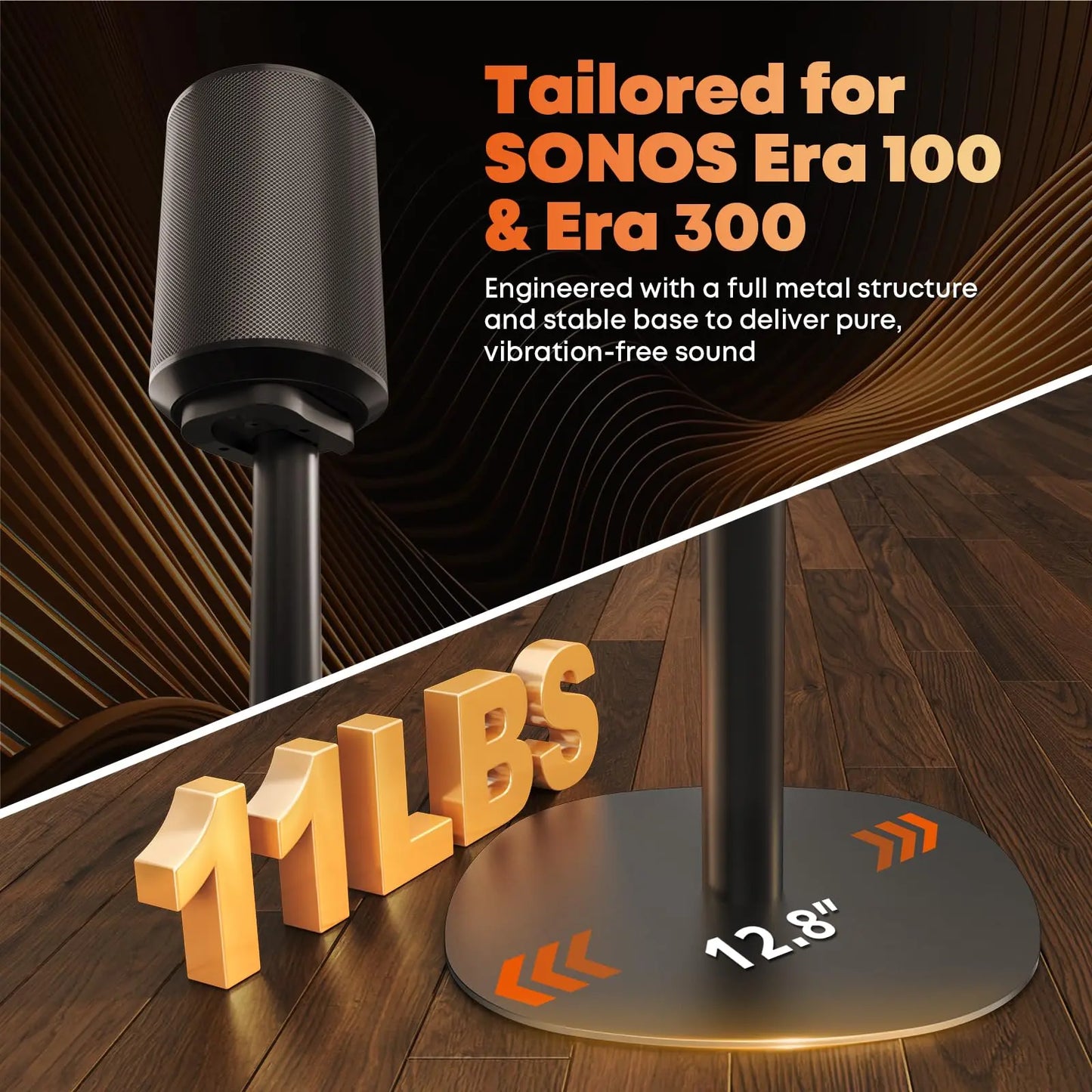 PUTORSEN Single Speaker Stand Compatible with Sonos Era-100 & Era-300 - Height Adjustable Floor Stands 29.1''–39'', Two Base Holes for Space-Saving Placement, Max Load 11 Lbs PUTORSEN