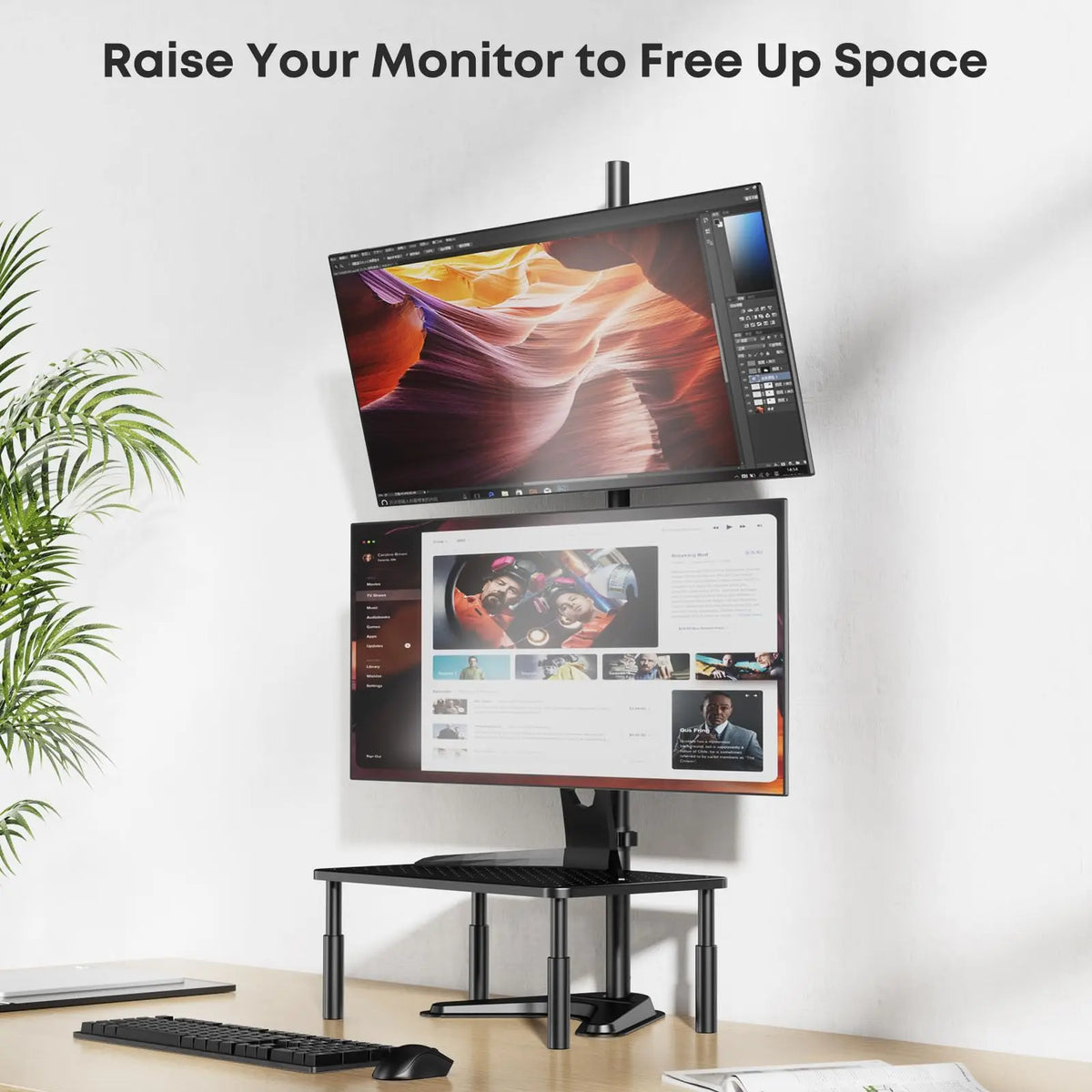 PUTORSEN Single Tall Monitor Stand with 48" Pole, Freestanding Extra Long Monitor Floor Mount, Fits Up to 32" Screens, Supports 19.8 lbs PUTORSEN