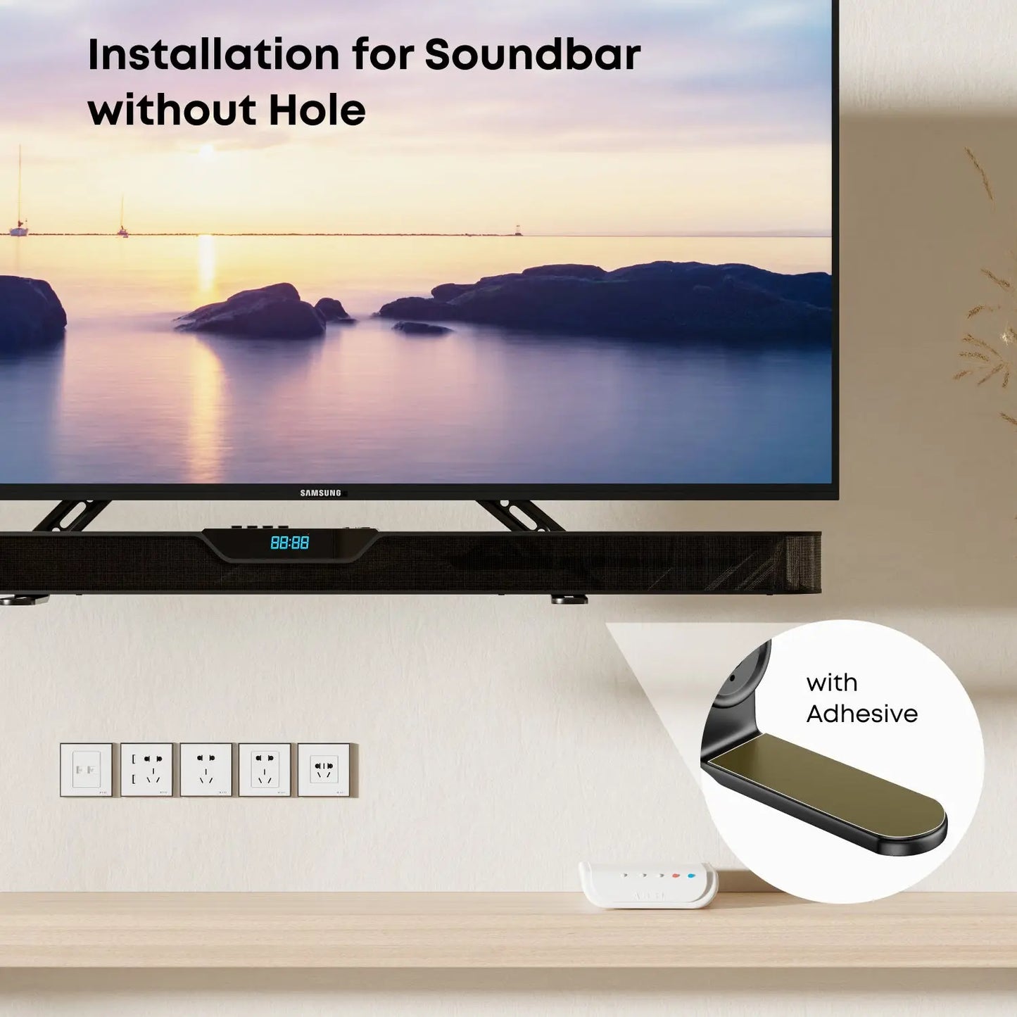 PUTORSEN Soundbar Mount Bracket for Mounting Under or Above TV, Fits Most Sound Bars Up to 33 Lbs, for Max 90'' TV, with 3 Extension Arms and 1 L-Brackets PUTORSEN