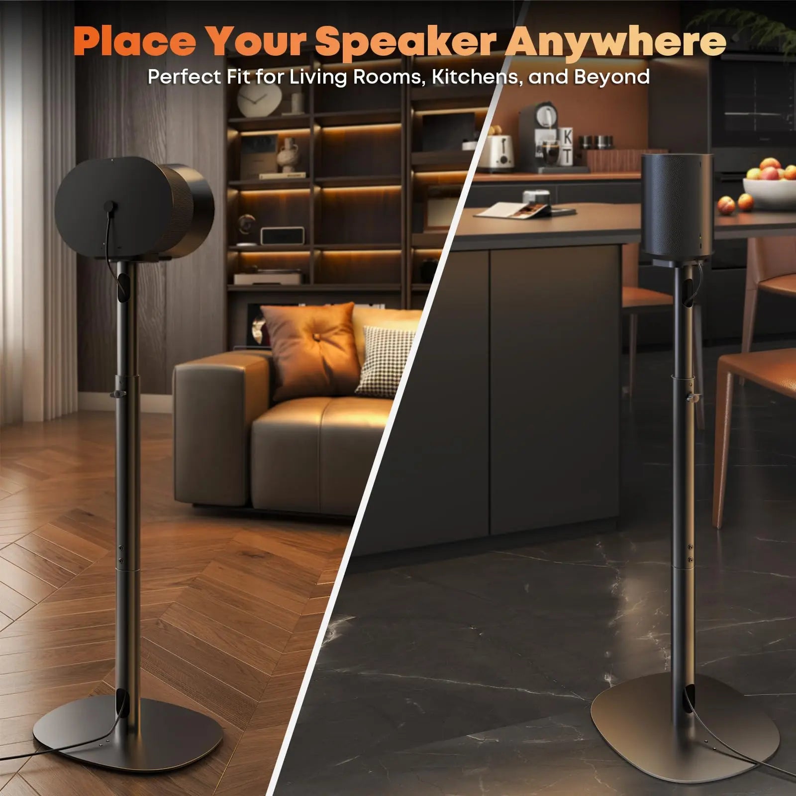 PUTORSEN Speaker Stands for Sonos Era-100 & Era-300 - Height Adjustable Floor Stands 29.1''–39'', Dual-Mount Base for Space-Saving Placement, Concealed Cable Management, 1 Pair PUTORSEN