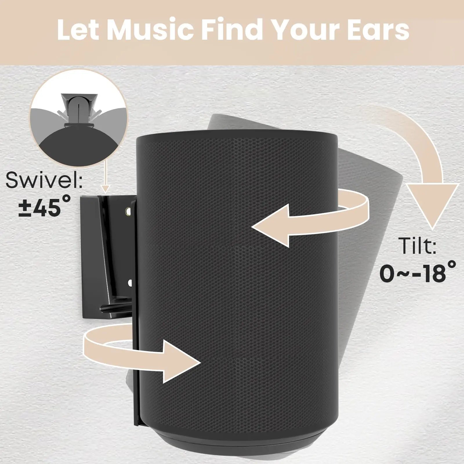 PUTORSEN Speaker Wall Mount for Sonos Era 100,Tilt & Swivel Speaker Shelf Bracket for Better Audio Enjoyment,Cable Management, 2 Pack PUTORSEN