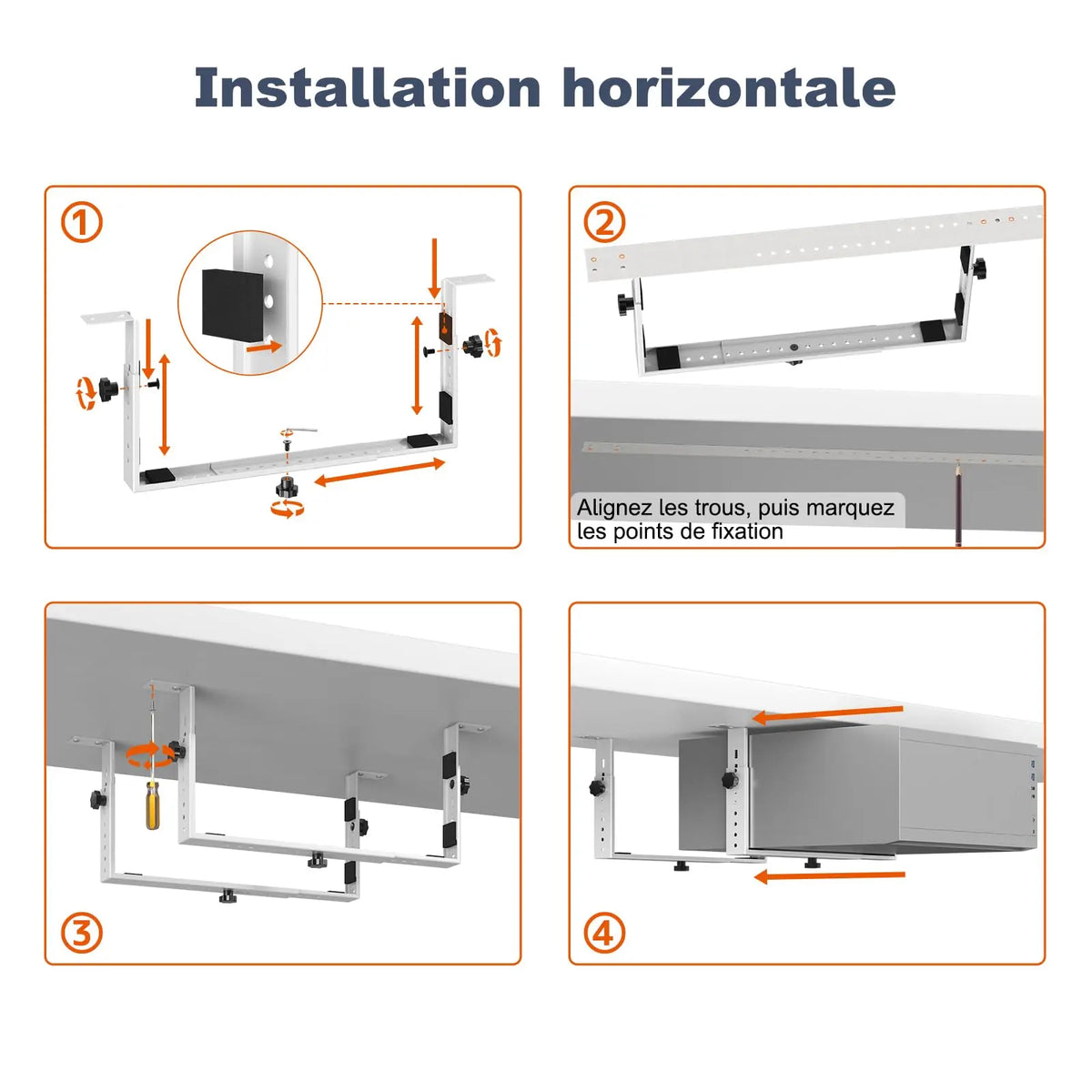 PUTORSEN Support PC sous Bureau, Charge maximale 35 kg, Blanc, réglable en hauteur et largeur, bonne ventilation, montage facile avec notice PUTORSEN