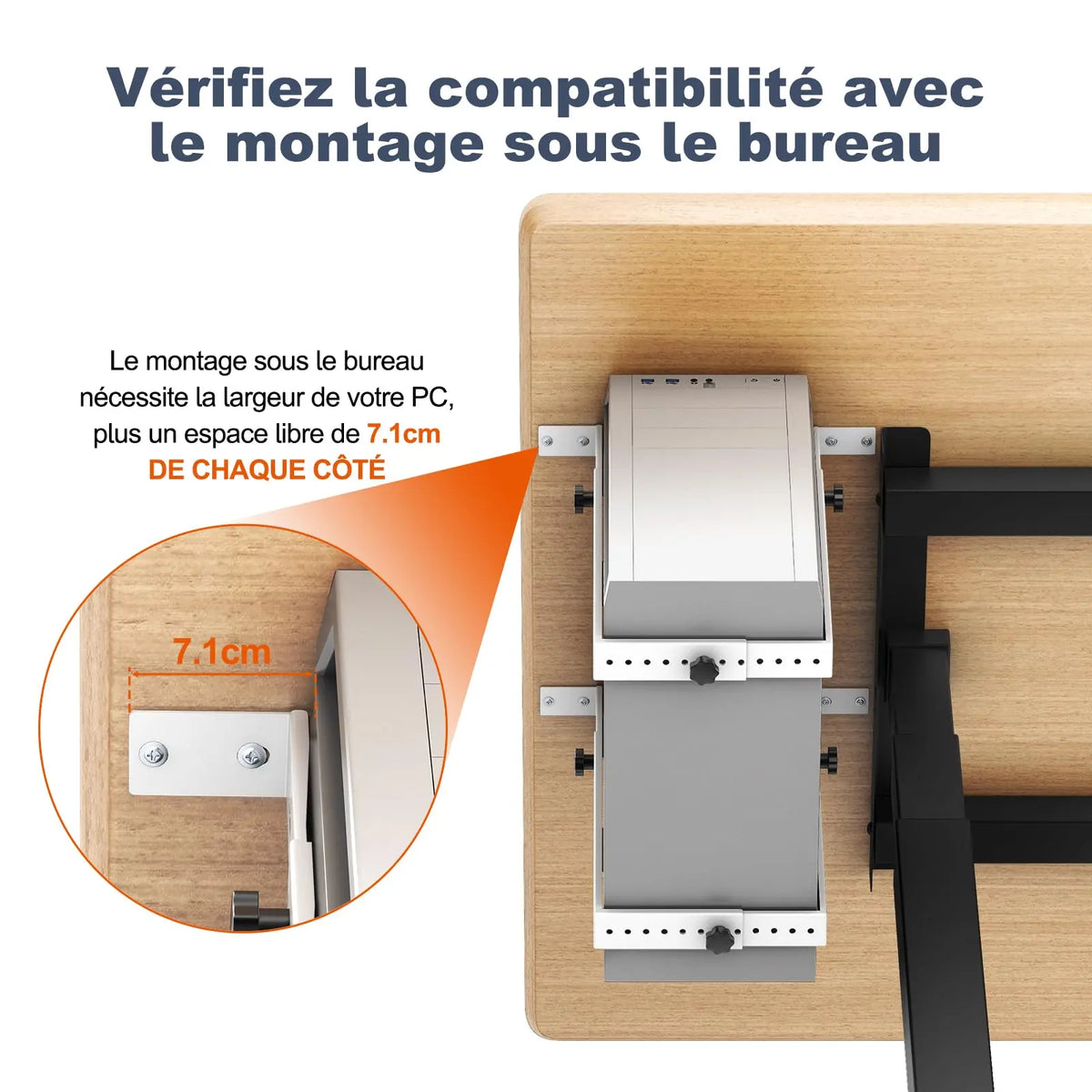 PUTORSEN Support PC sous Bureau, Charge maximale 35 kg, Blanc, réglable en hauteur et largeur, bonne ventilation, montage facile avec notice PUTORSEN