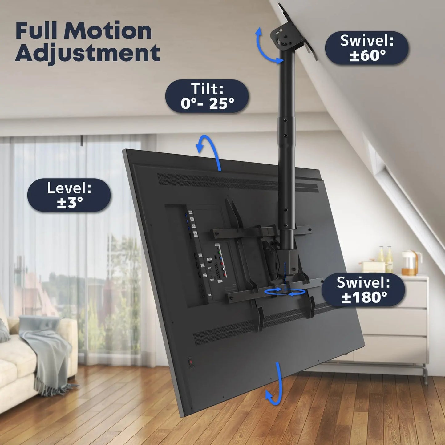 PUTORSEN TV Ceiling Mount for Most 43-86 inch TV up to 132lbs, Max VESA 600x400mm PUTORSEN