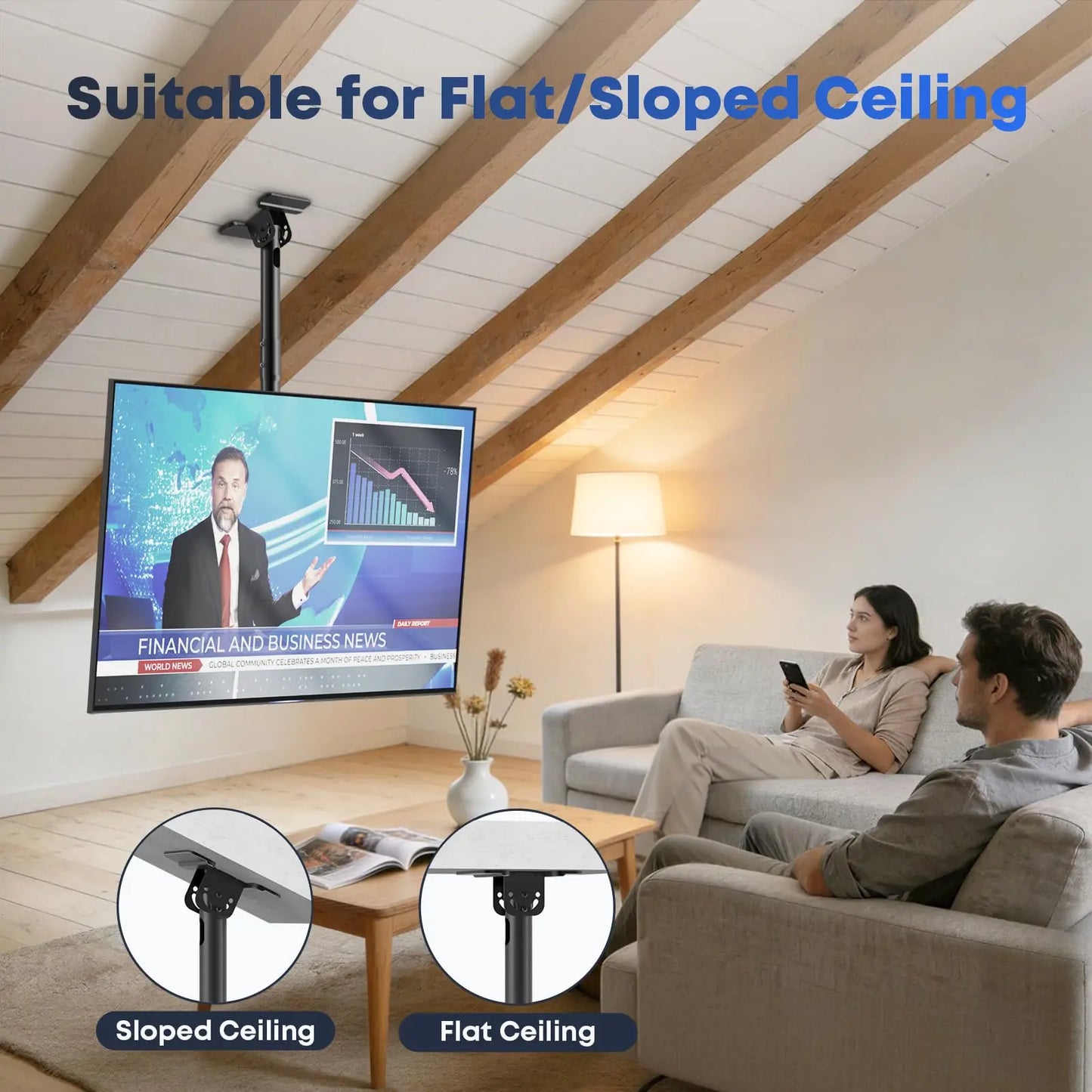 PUTORSEN TV Ceiling Mount for Most 43-86 inch TV up to 132lbs, Max VESA 600x400mm PUTORSEN