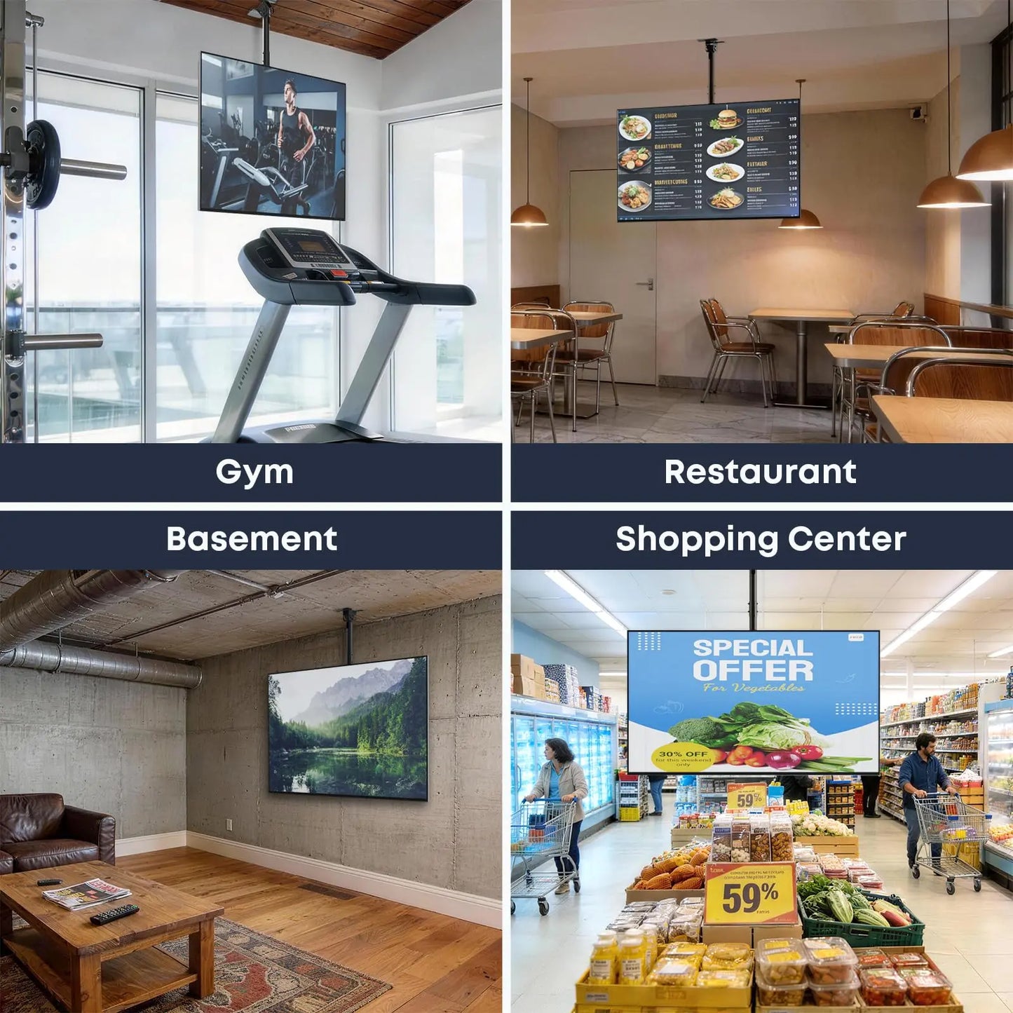 PUTORSEN TV Ceiling Mount for Most 43-86 inch TV up to 132lbs, Max VESA 600x400mm PUTORSEN