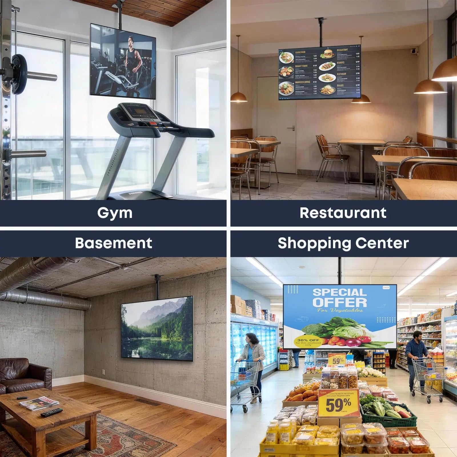 PUTORSEN TV Ceiling Mount for Most 43-86 inch TV up to 132lbs, Max VESA 600x400mm PUTORSEN