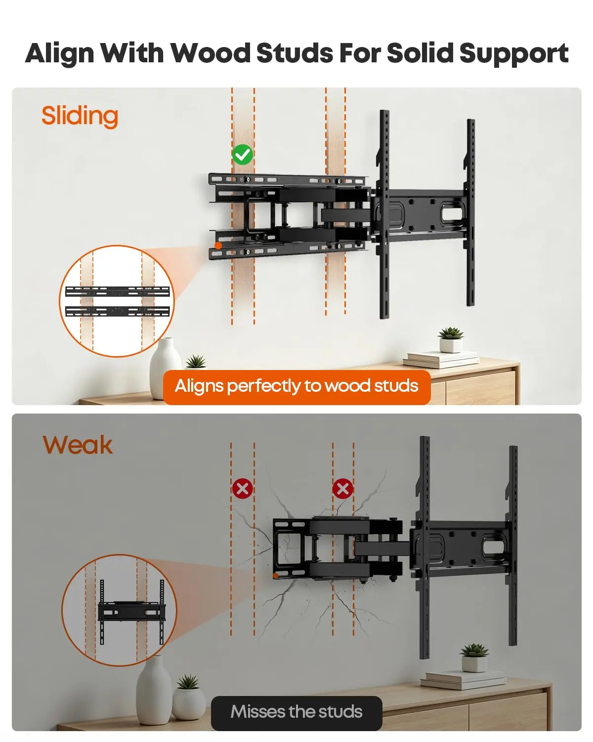 PUTORSEN TV Wall Mount Extension Bracket - Fits 16-24" Wooden Stands, Supports 70kg, Easy Centering, Universal Adapter Plate, Hardware Included PUTORSEN