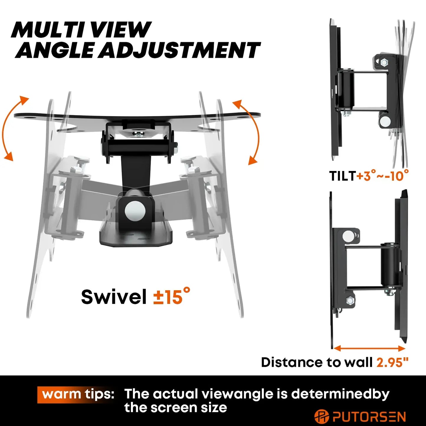 PUTORSEN TV Wall Mount Swivelling Tilting Universal for 13-27 Inch Flat TVs or Monitors PUTORSEN