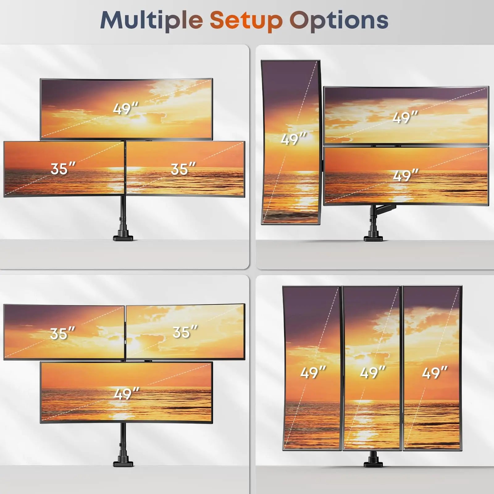 PUTORSEN Triple Monitor Mount for 17-49-inch Screens - Heavy Duty Triple Monitor Arm Desk Mount for Ultrawide Monitors, Fully Adjustment, Max Load 20KG per Screen, VESA 75x75 / 100x100 mm PUTORSEN