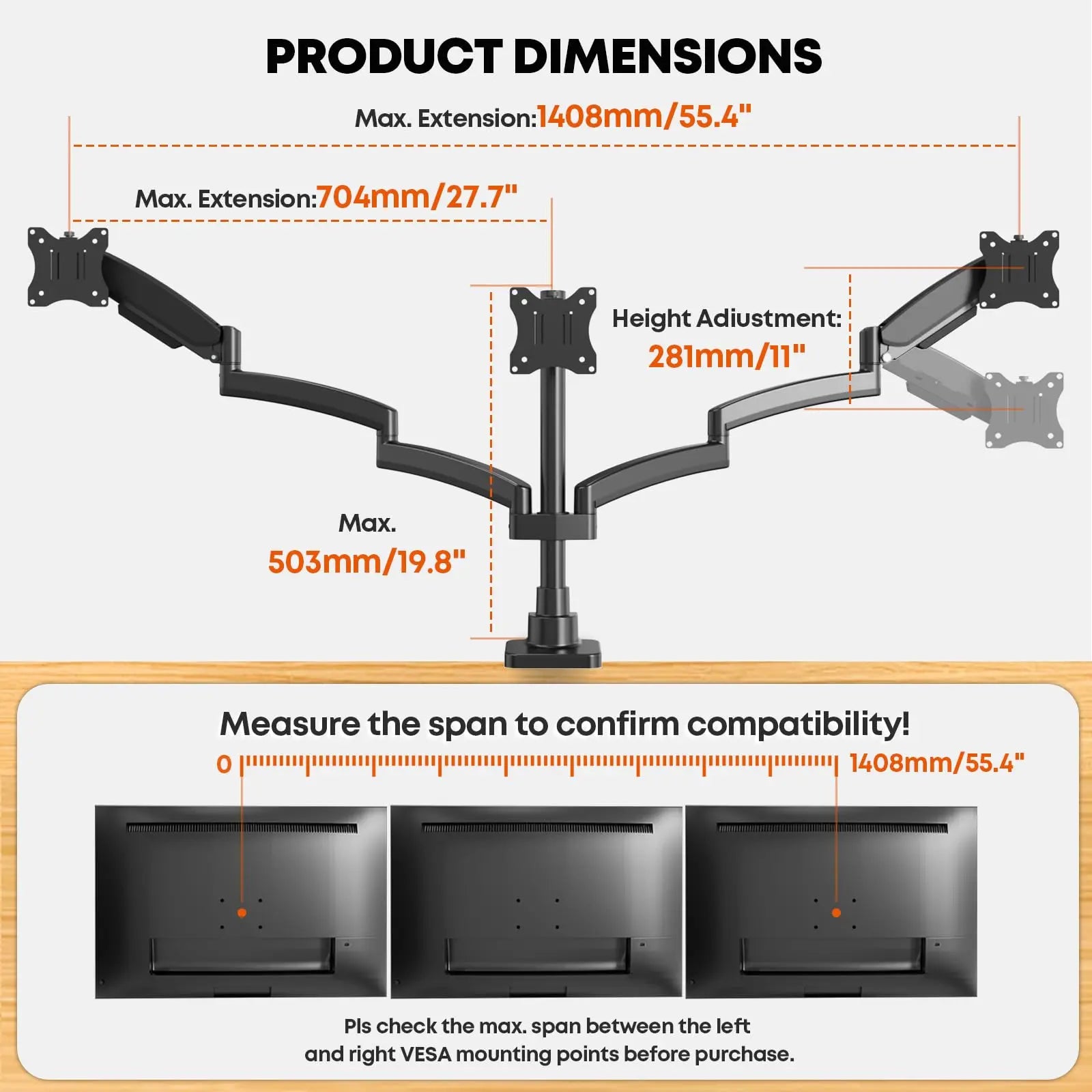 PUTORSEN Triple Monitor Mount for 17 to 32 inch Screens, Fully Adjustable 3 Monitor Stand with Heavy Duty Clamp and Grommet Mounting, 22 lbs per Arm PUTORSEN