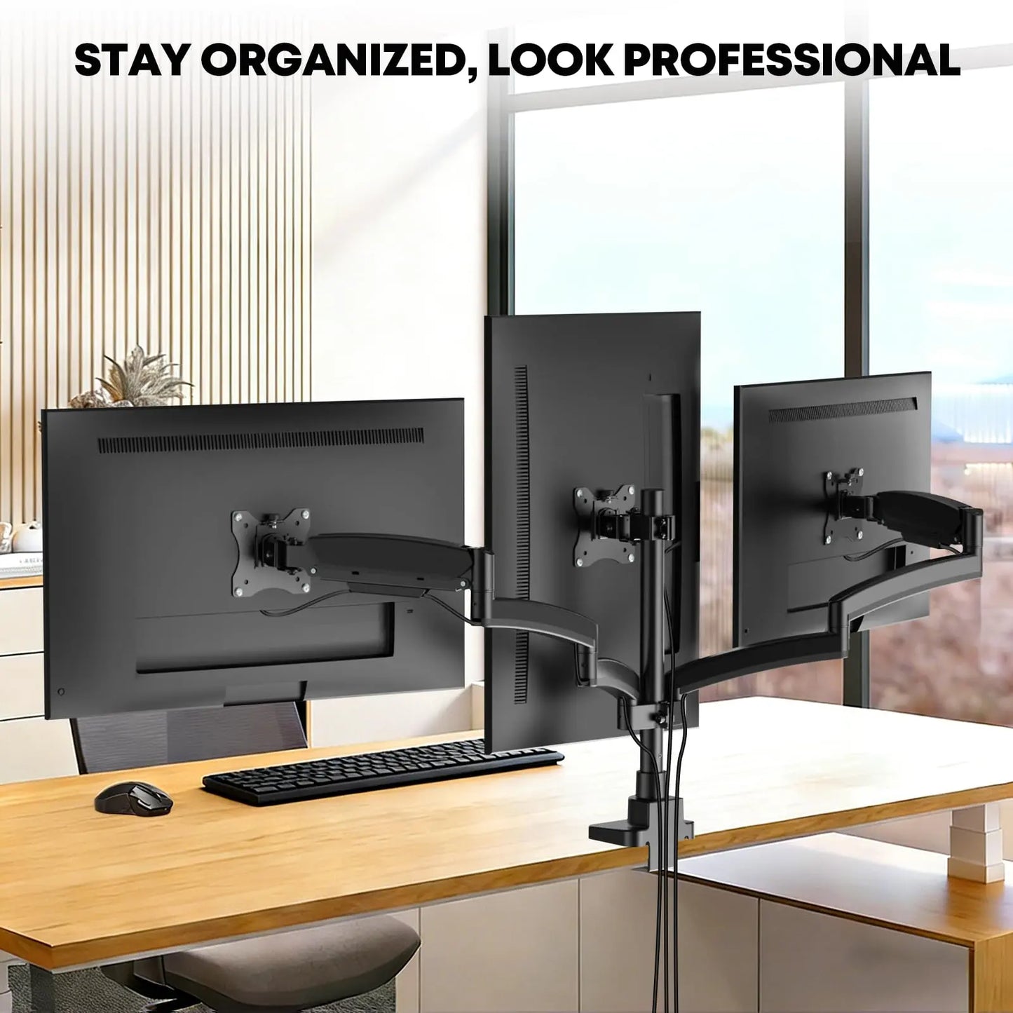 PUTORSEN Triple Monitor Mount for 17 to 32 inch Screens, Fully Adjustable 3 Monitor Stand with Heavy Duty Clamp and Grommet Mounting, 22 lbs per Arm PUTORSEN