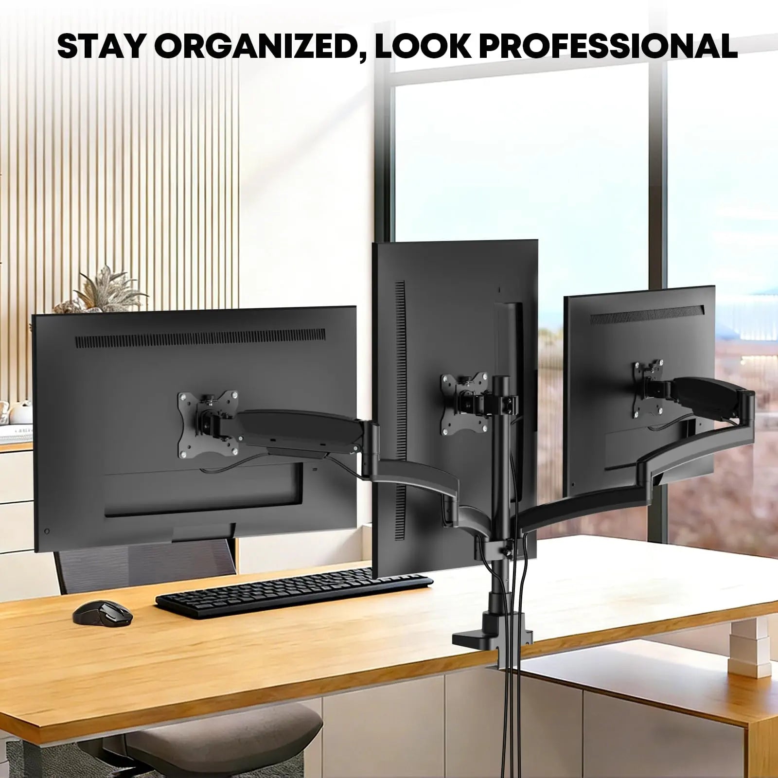 PUTORSEN Triple Monitor Mount for 17 to 32 inch Screens, Fully Adjustable 3 Monitor Stand with Heavy Duty Clamp and Grommet Mounting, 22 lbs per Arm PUTORSEN