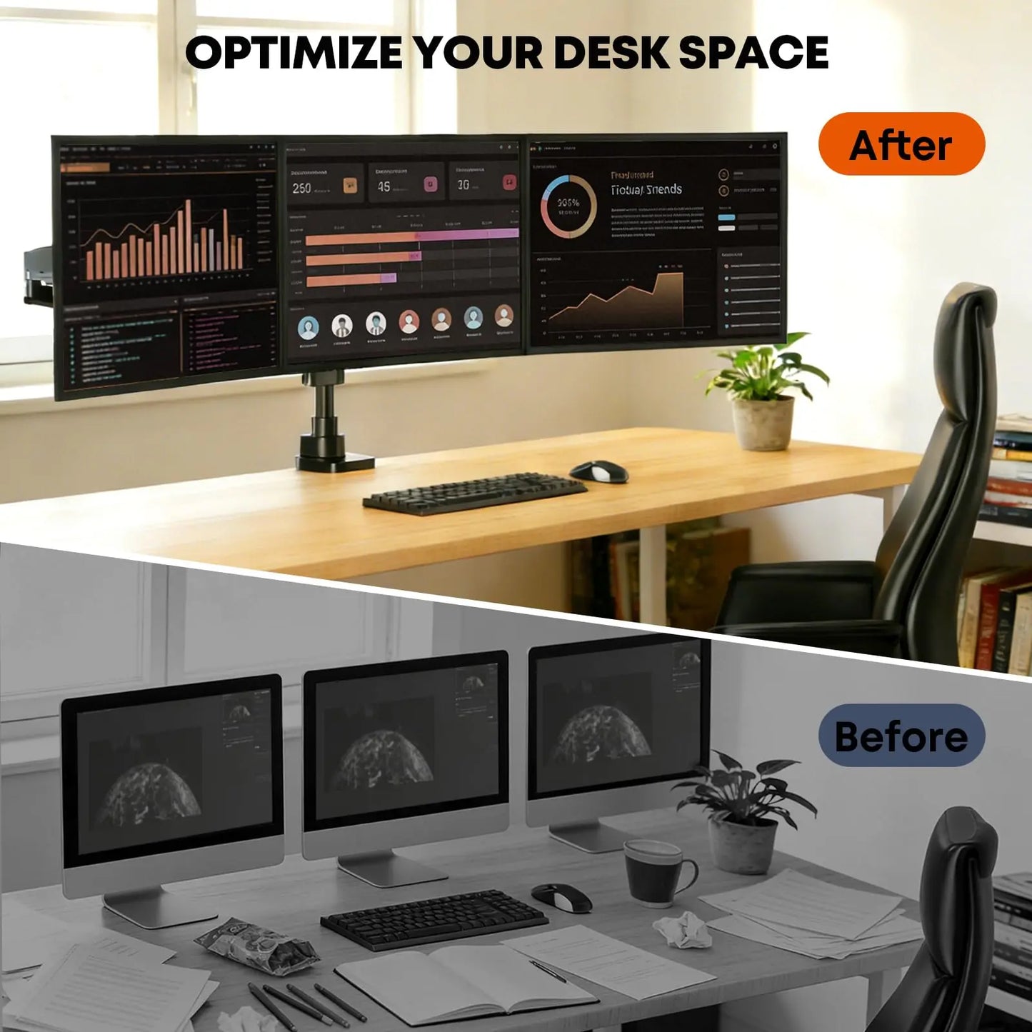 PUTORSEN Triple Monitor Mount for 17 to 32 inch Screens, Fully Adjustable 3 Monitor Stand with Heavy Duty Clamp and Grommet Mounting, 22 lbs per Arm PUTORSEN