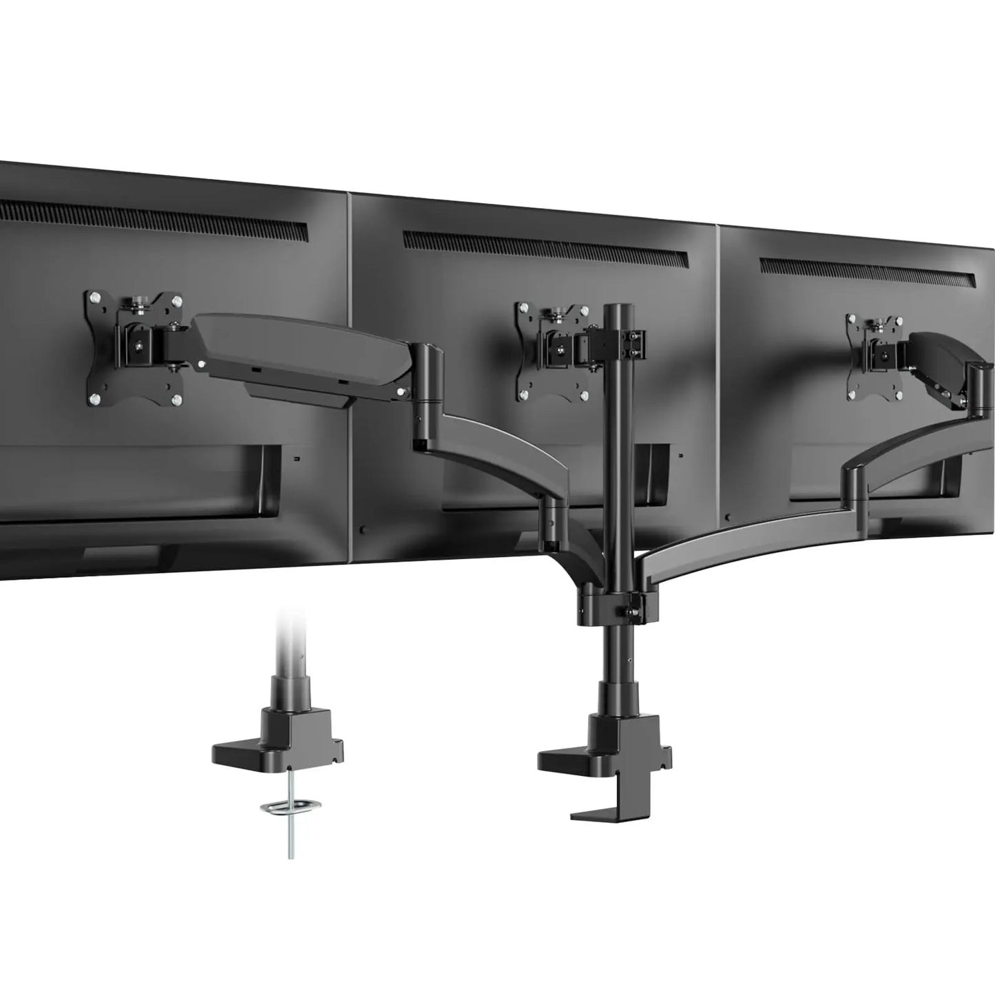 PUTORSEN Triple Monitor Mount for 17 to 32 inch Screens, Fully Adjustable 3 Monitor Stand with Heavy Duty Clamp and Grommet Mounting, 22 lbs per Arm PUTORSEN