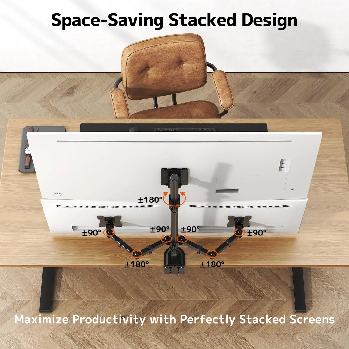 PUTORSEN Triple Monitor Mount for Up to 49" Ultrawide and 32" Monitors per Side Arm, Extra Tall 3 Monitor Desk Mount Holds up to 44 lbs, VESA 75/100 mm PUTORSEN