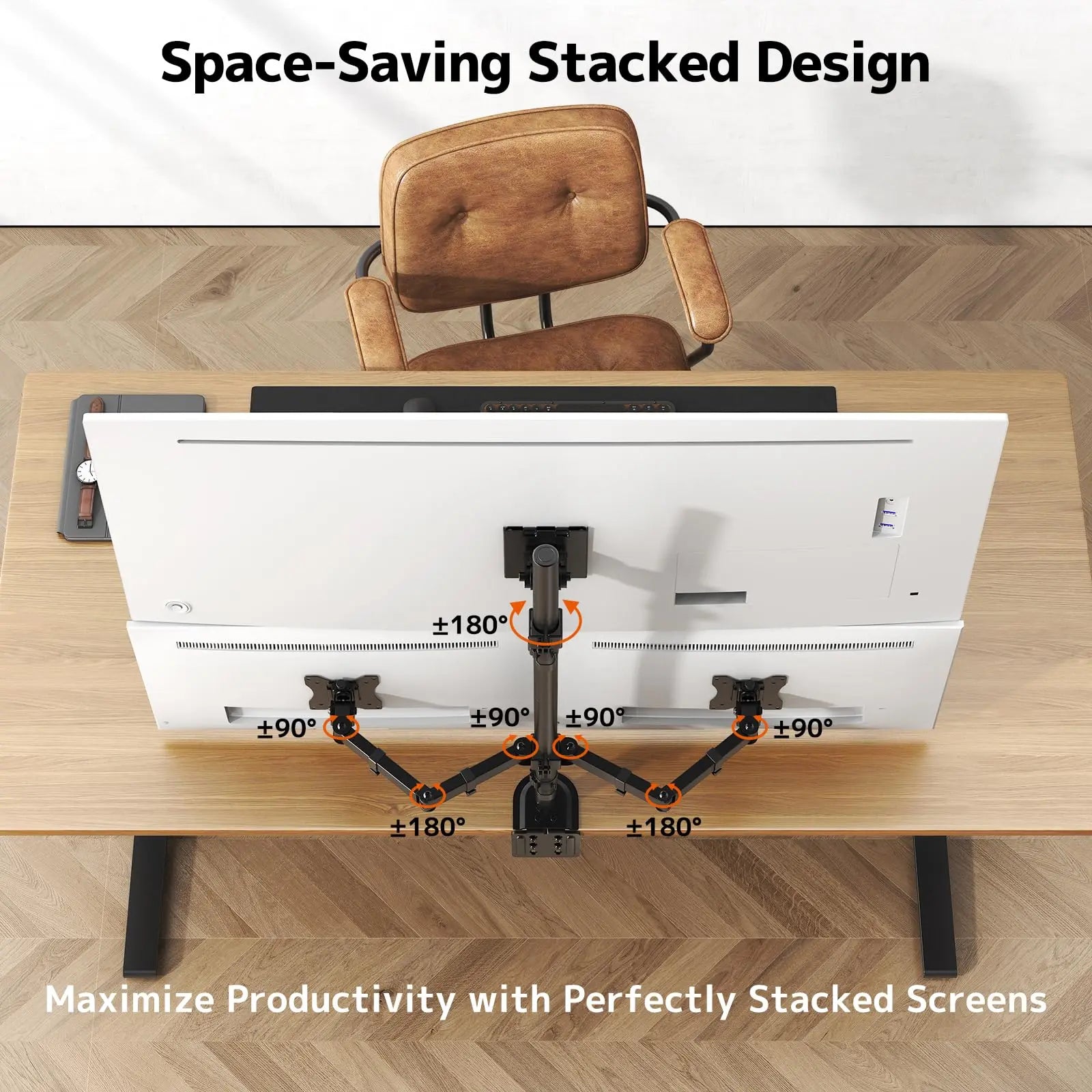 PUTORSEN Triple Monitor Mount for Up to 49" Ultrawide and 32" Monitors per Side Arm, Extra Tall 3 Monitor Desk Mount Holds up to 44 lbs, VESA 75/100 mm PUTORSEN